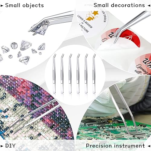 Miniatura 4 de Pinzas de acero inoxidable con punta dentada curvada, pinzas multiusos para máquina de coser, pinzas para manualidades, color plateado (6)