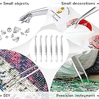 Vista 4 de Honoson 6 pinzas de acero inoxidable para manualidades con punta dentada curvada, pinzas multiusos para máquina de coser, pinzas a granel (plateado)