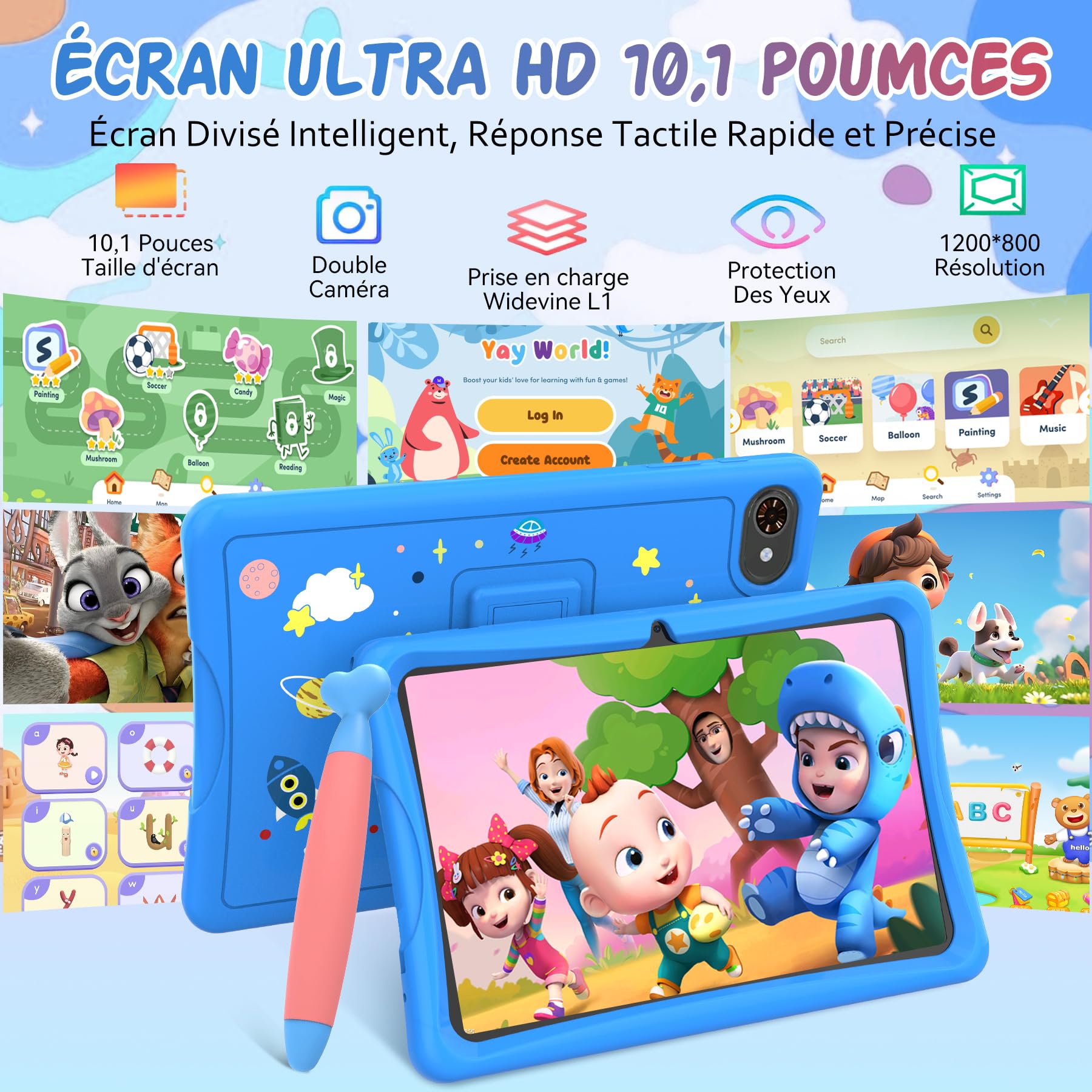 TABWEE K10 Tablet para Niños 10 Pulgadas, Tableta Infantil Android 15, 12 GB RAM (4+8) 64 GB ROM (TF 2 TB), Wi-Fi, Control Parental, Tableta Educativa para Niños con Funda Azul — view 3