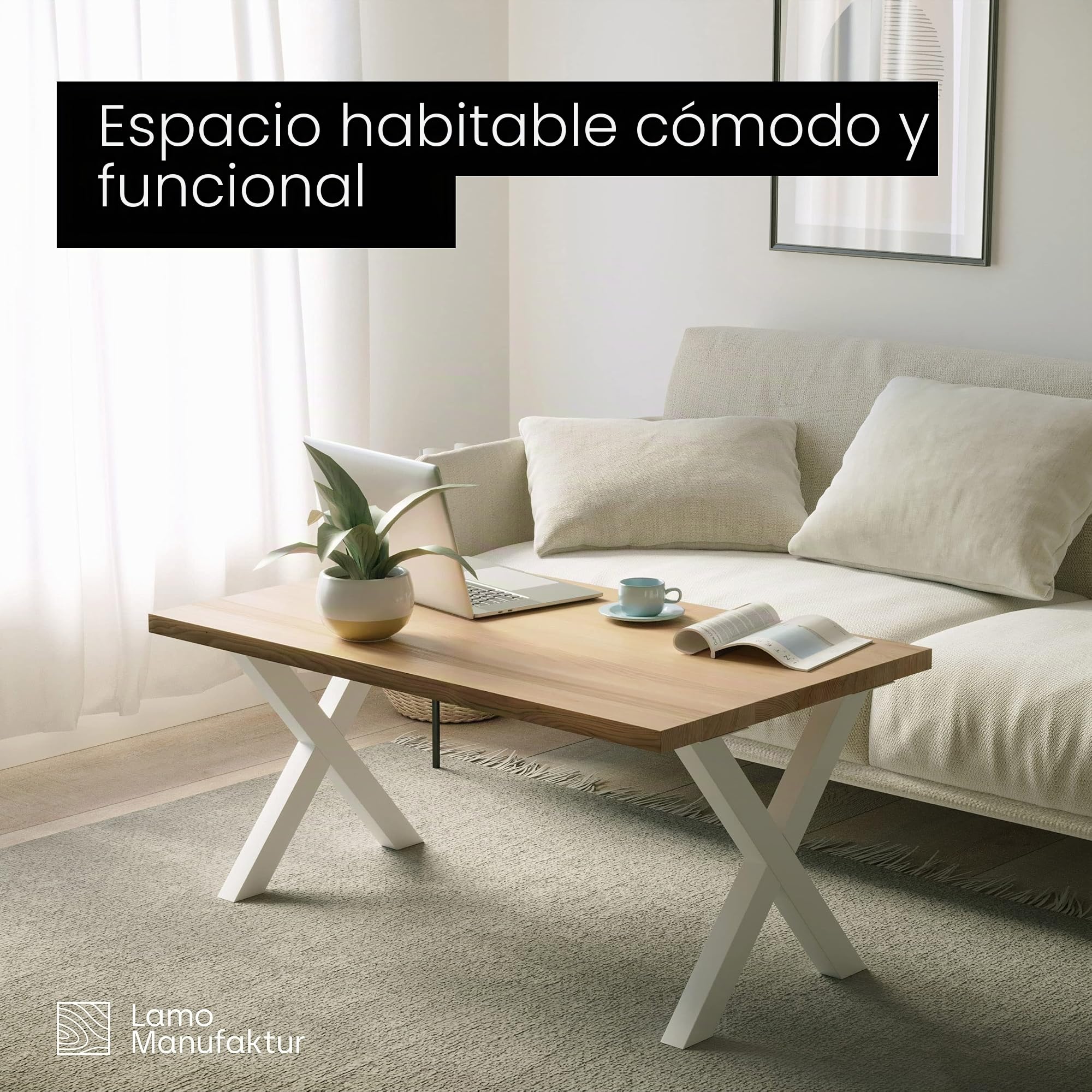 LAMO Manufaktur Patas para Mesa de Café | Mark | Perfil 40x40 mm | 40x43 cm (Ancho x Alto), Blanco | 2 uds. | LTS-03-F-BB-9016