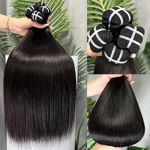 Lemoda Straight 3 Bundles Virgin Human Hair 24 26 28 inch 100% Unprocessed raw real Human Hair Weave 15A Grade Straight Bundle Human Hair For Women Double Weft Hair Extensions Natural Color