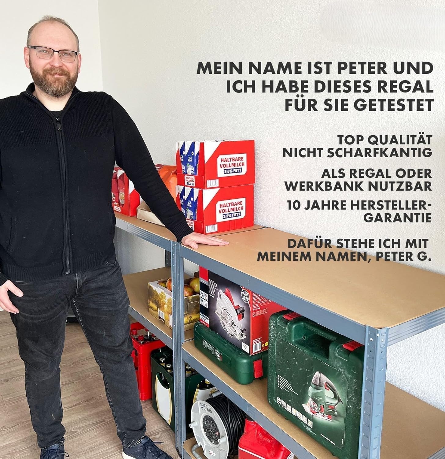 Floordirekt Schwerlastregal - Steckregal, Kellerregal, Lagerregal, Werkbank - Traglast bis 1250 kg - Schnelle Montage (Anthrazit-Grau, 180 x 90 x 45 cm)