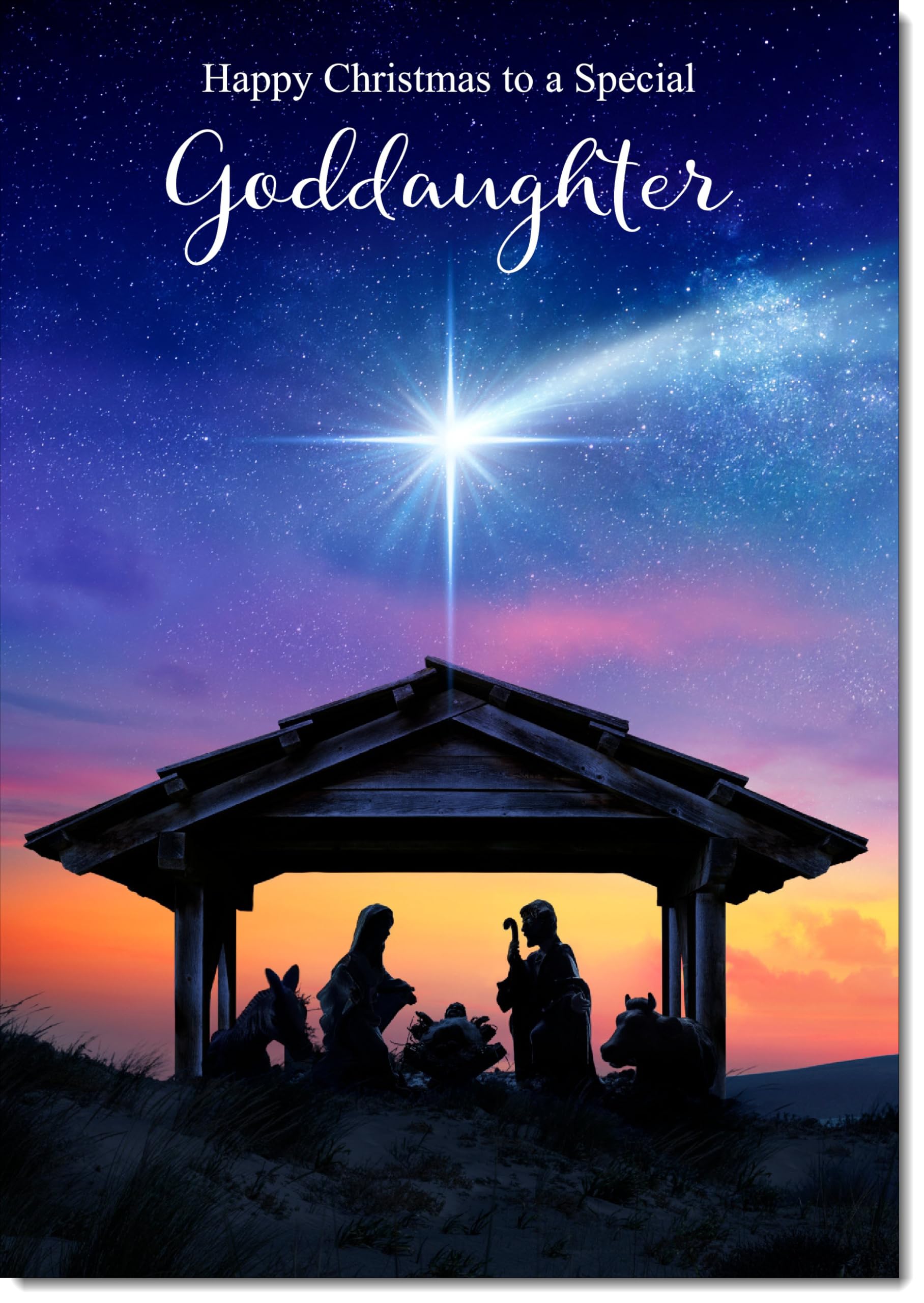 doodlecards Goddaughter Christmas Card Nativity Scene Large A4 Size Christmas Card for Goddaughter with Plain Envelope