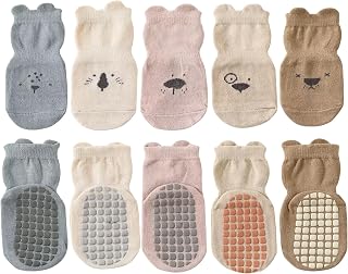 Baby Socks with Grip, 5 Pairs Baby Kids Anti-slip Socks, Cute Animal Cartoon Sock