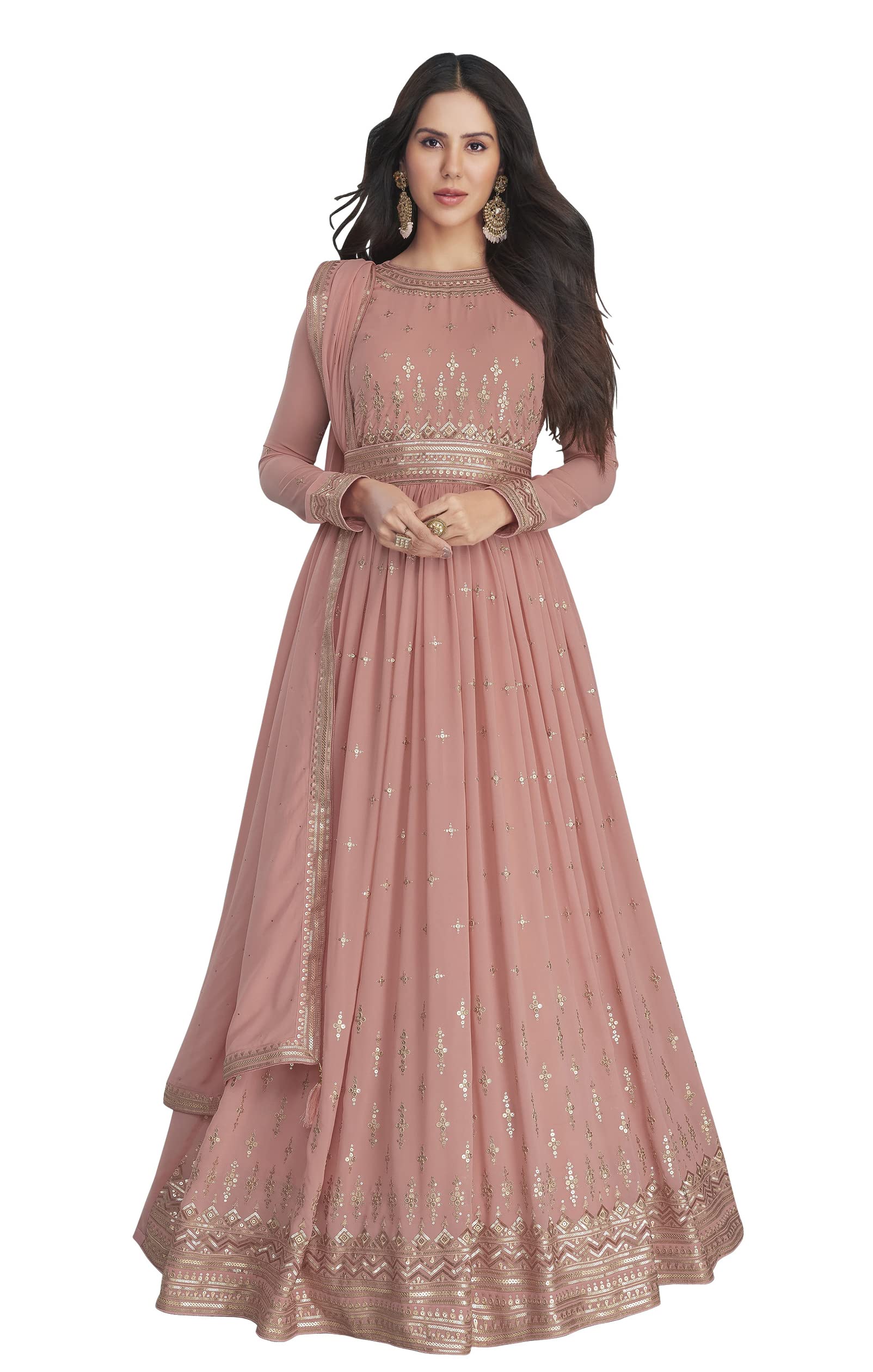 RUDRAPRAYAG Georgette Embroidered Semi-Stitched Gown for Women