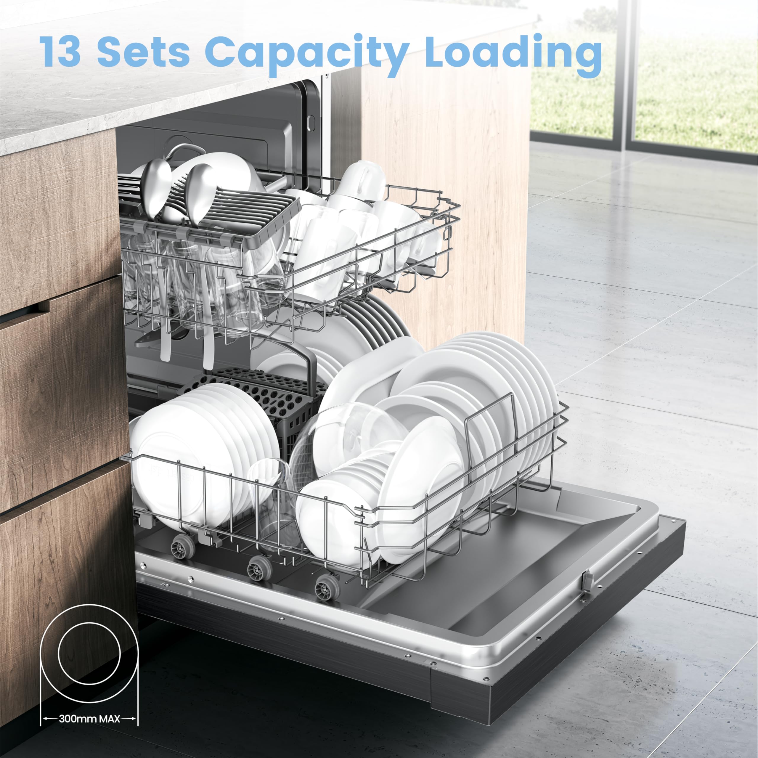 COMFEE' Dishwasher Freestanding with 13 Place Settings, New Upgraded Full Size Dishwasher 60cm Width, CDWPF1301PBD-UK, Auto Door Open Drying, Quick Wash, Hygiene Wash, Delay Start, Half Load -Black — view 3
