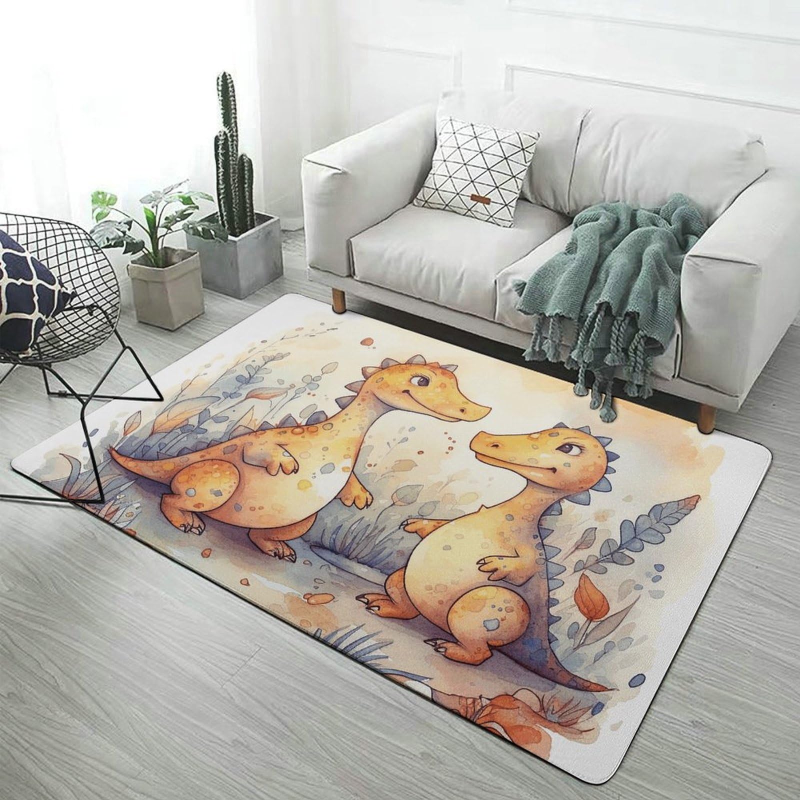 Tapis de sol antidérapant et ultra absorbant motif dinosaure lavable en machine