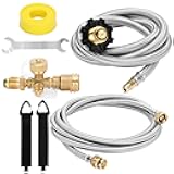 Yendse Propane Brass Tee 4 Port Adapter Kit with 5FT and 12FT Stainless Braided Hoses,Extend a Stay Rv Propane Kit for Tank RV Camping Connecting Auxiliary Propane Bottles and Appliances