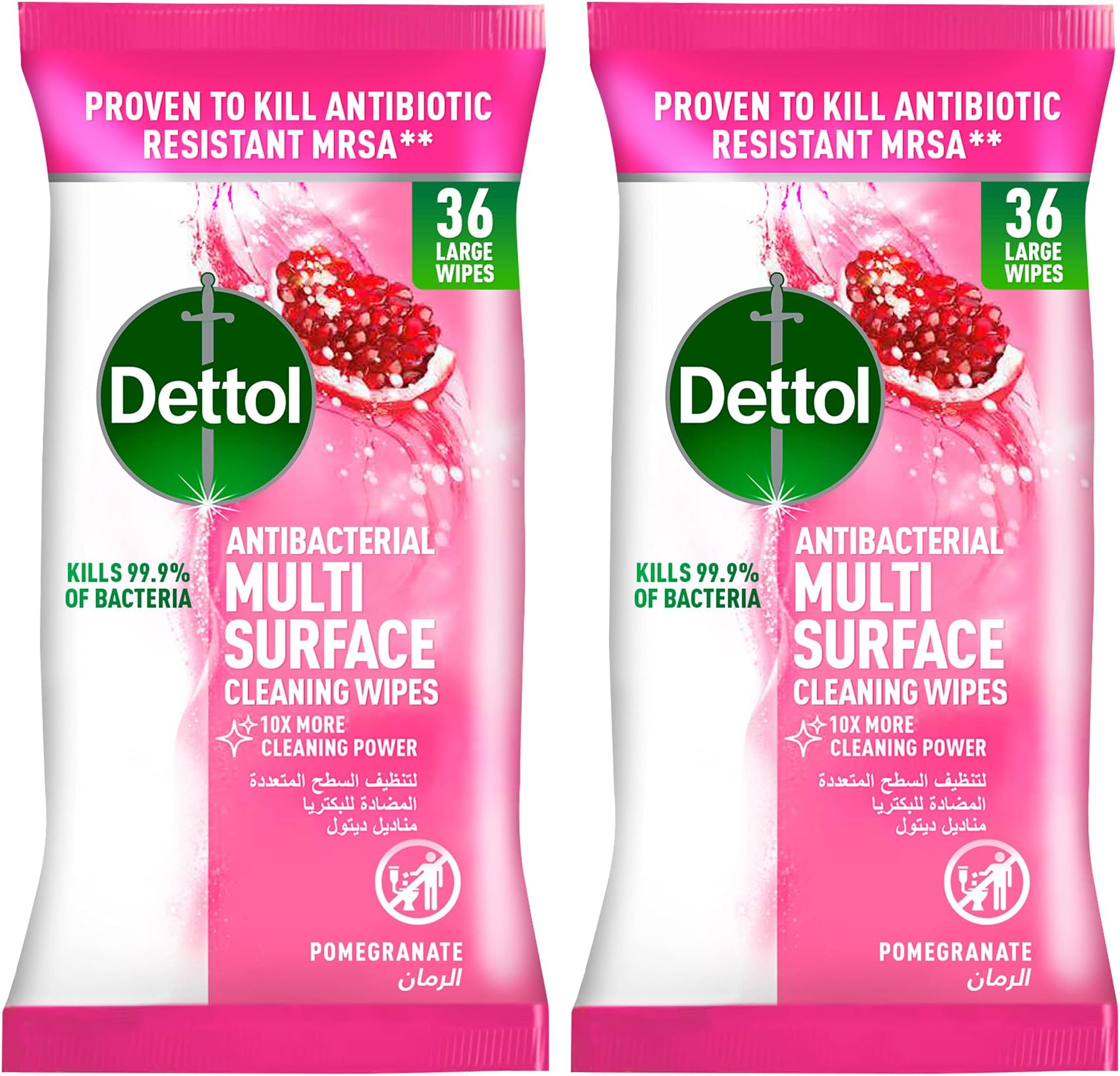 DettolPomegranate Antibacterial Multi Surface Cleaning Wipes for effective Germ Protection & Personal Hygiene (Kills 99.9% of Bacteria), 36 Large Wipes (Pack of 2)