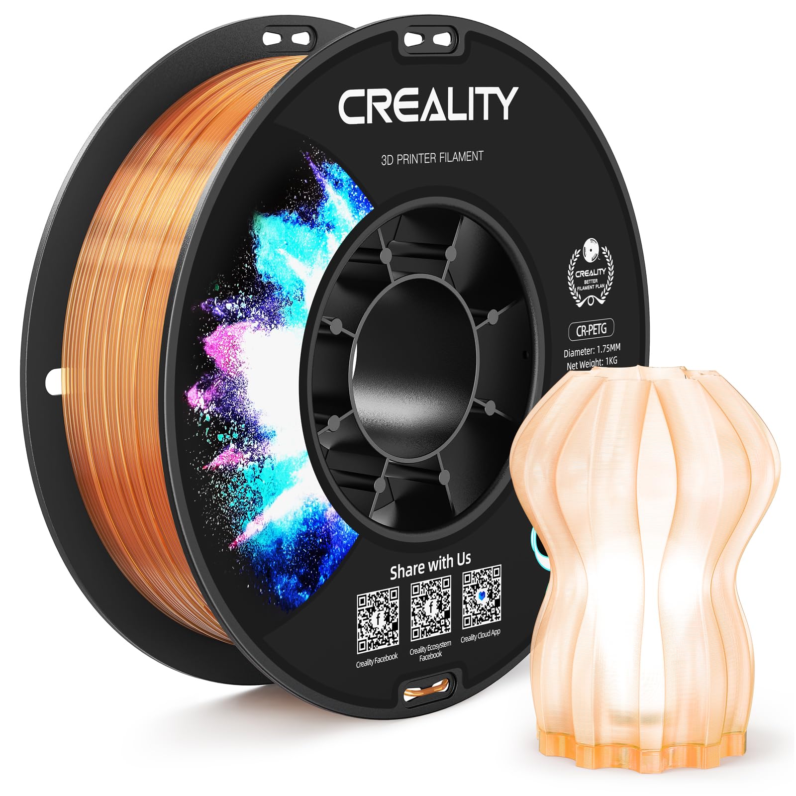 CREALITY PETG Filament 1.75mm 3D Printer Filament, 1kg (2.2lb) Neatly Wound Spool, Dimensional Accuracy ±0.03mm, Fit for Ender, Bambu Lab, ELEGOO FDM Printers, Translucent Light Brown