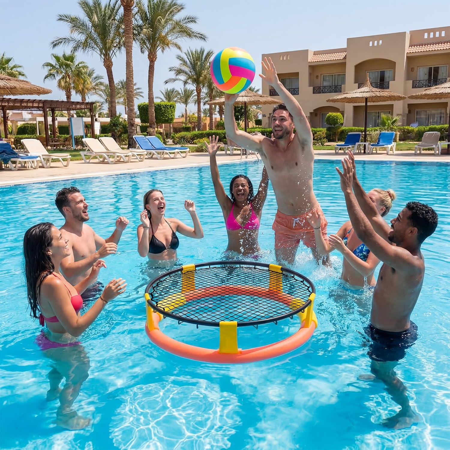Hungdao Floating Pool Noodle Ring Kit for Game, DIY Foam Floating Ring with 2 Pre Cut Orange Pool Noodles 2 Connectors, Stable Buoyancy Pools Game Accessory for Water, Net Frame Not Included