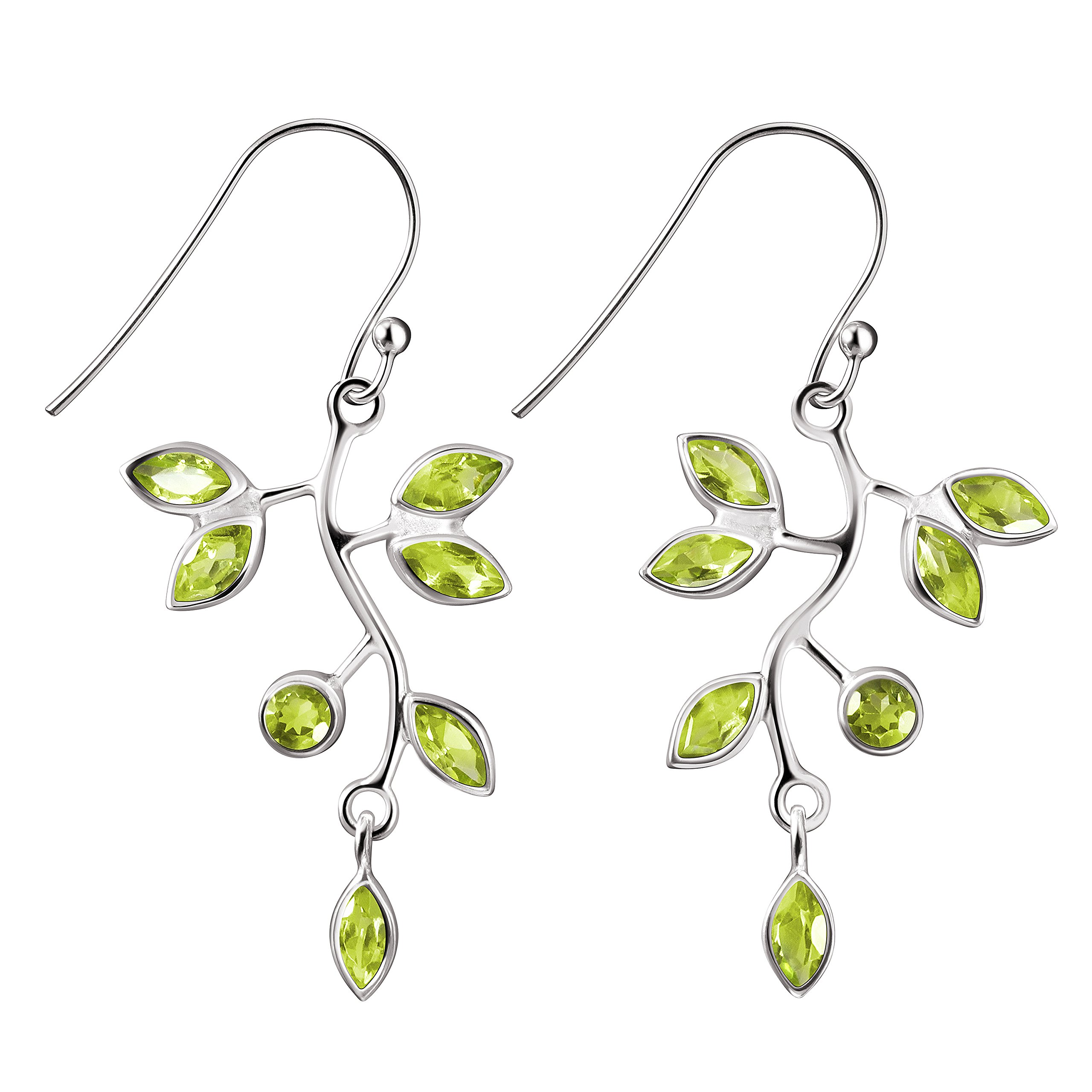 Franki Baker925 Sterling Silver Natural Peridot Gemstone Vine Leaf Drop Earrings. Length 5cm