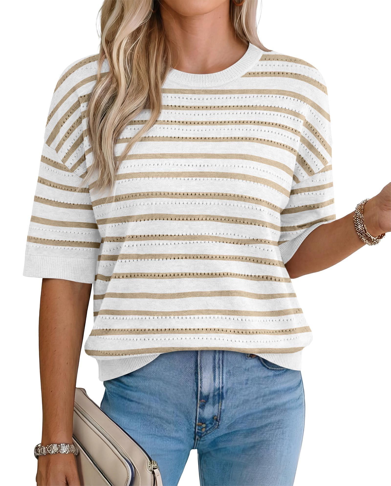 xieerduo Womens Half Sleeve Sweater Knit Crochet Blouses Tops 2026 Spring Summer Fashion Clothing Outfits-picture-27