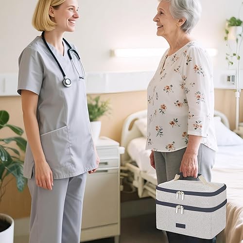 Miniatura 8 de Bolsa de medicina para viajar, organizador de píldoras de medicamentos de doble capa, almacenamiento de botellas de píldoras de medicamentos con