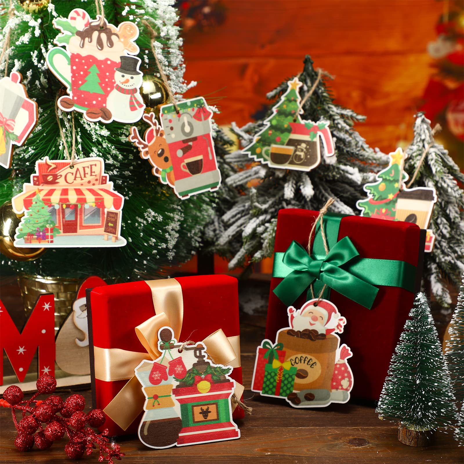 Amazon.co.jp: 24個 コーヒー好き クリスマス 木製オーナメント
