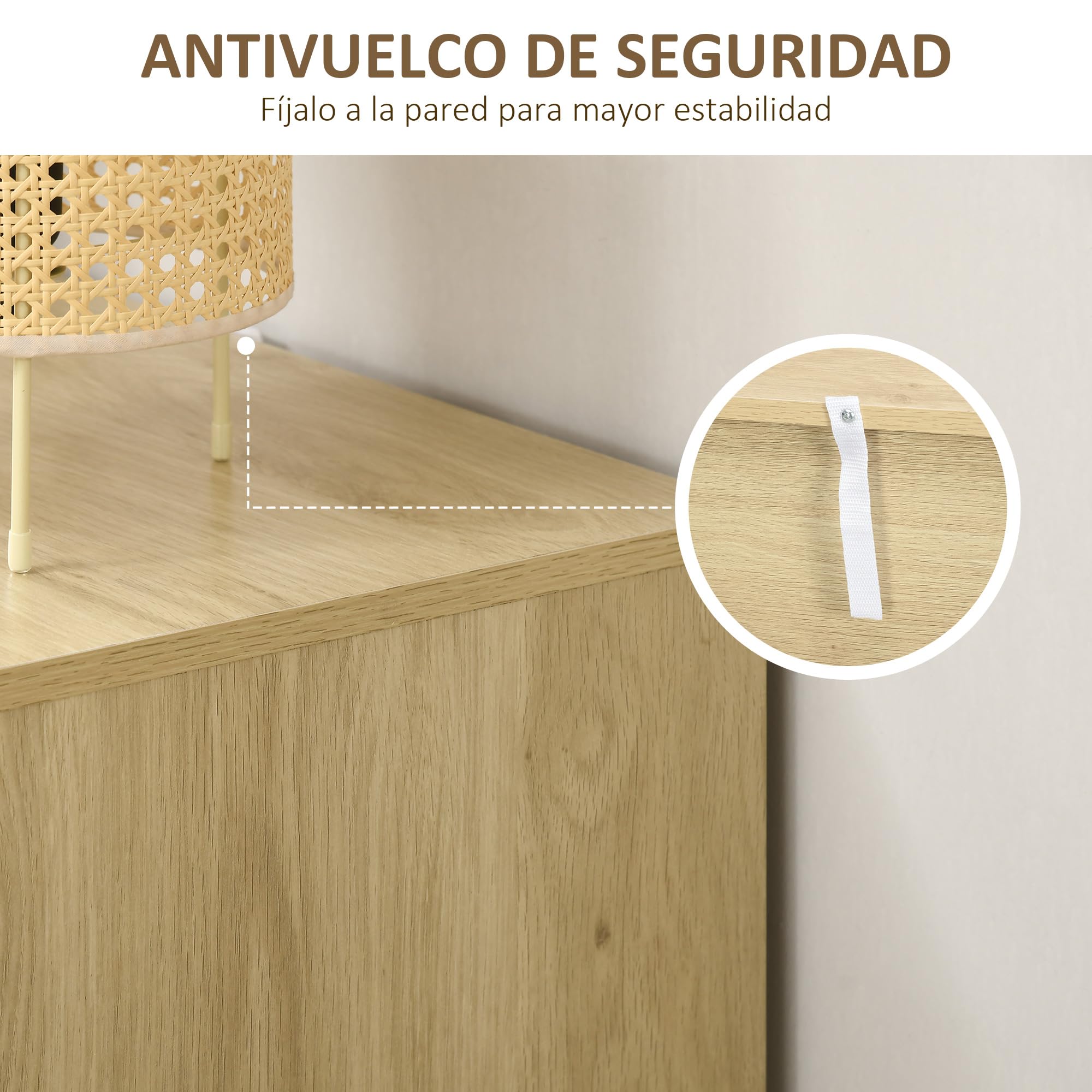 HOMCOM Cómoda de Noche con Cajones de Rejilla de Ratán Cómoda de Dormitorio Estilo Bohemio Antivuelco para Sala 60x38x69 cm Natural