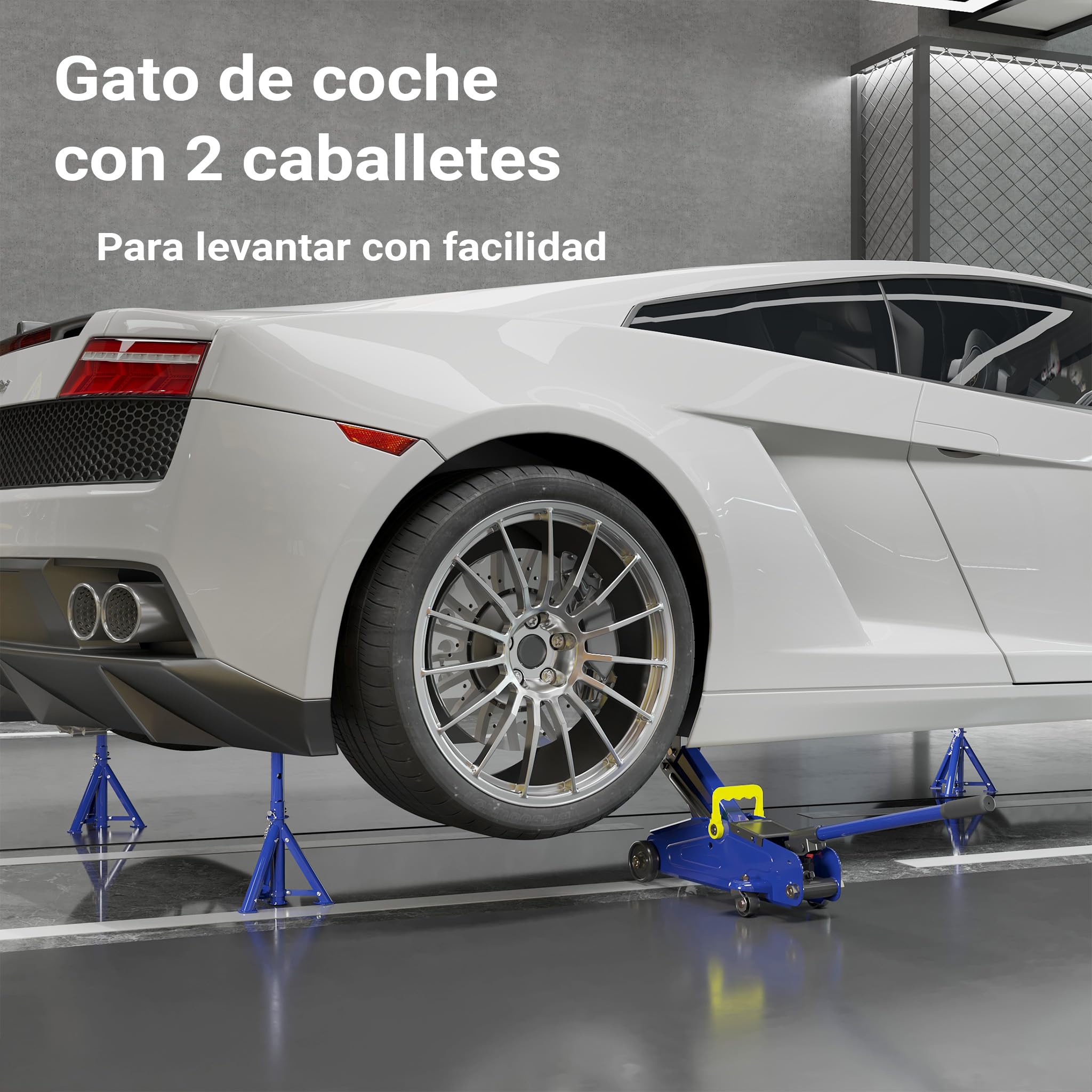 Wiltec Gato Elevador hidráulico + 2 caballetes para Coche hasta 2t Plegables y Ajustables