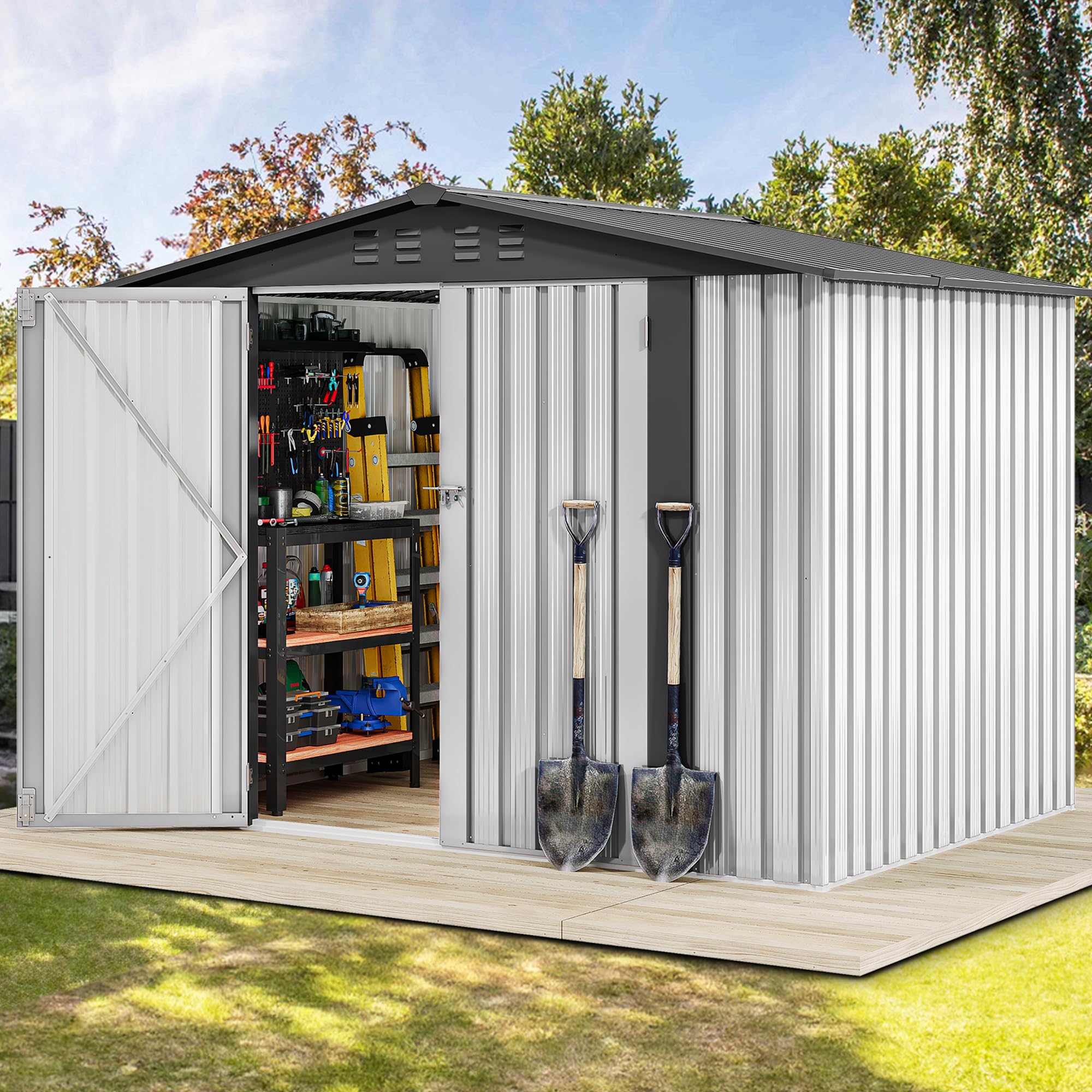 DWVO 7x5FT Outdoor Storage Shed with Secure Entrances &amp; Air Circulation