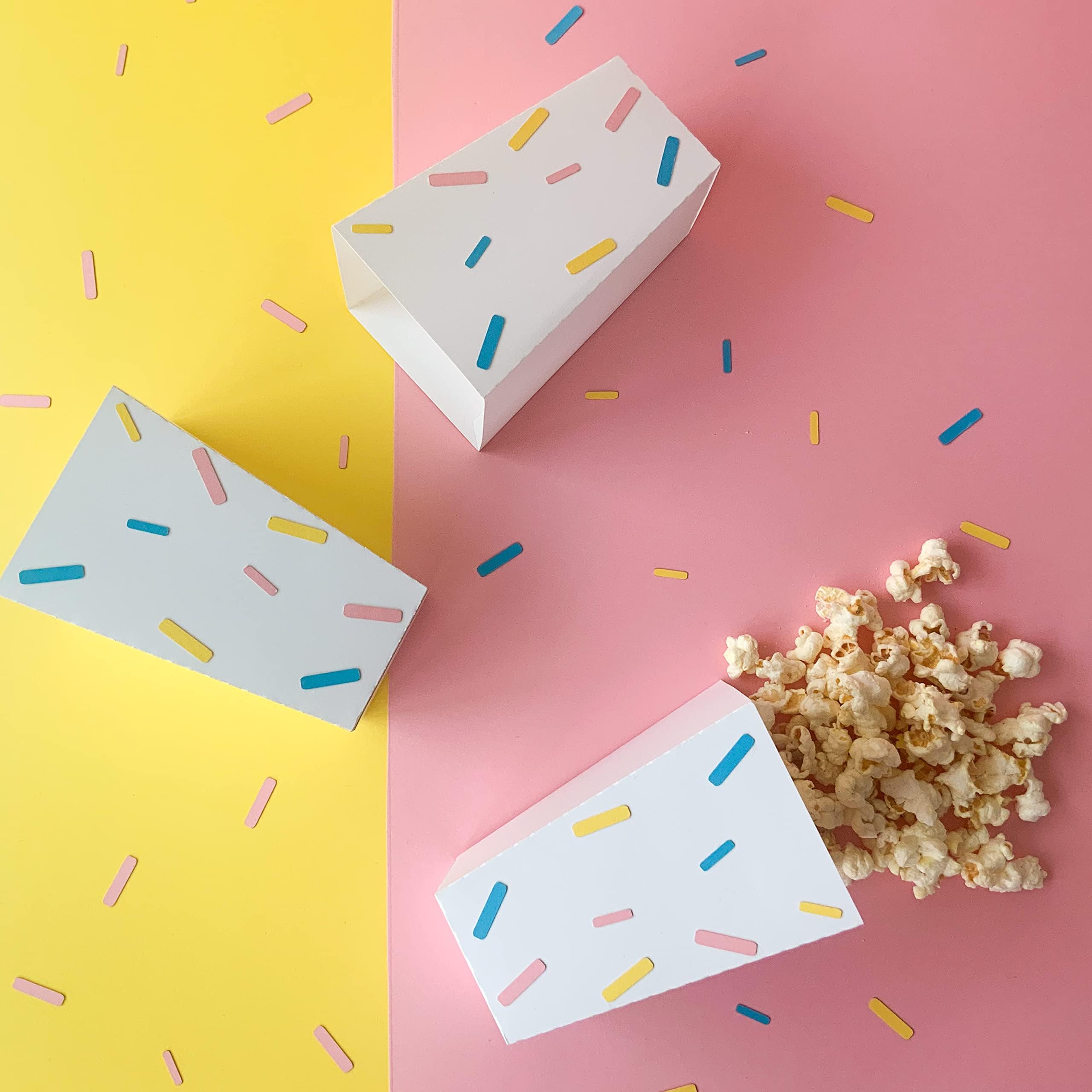 Pinfliers Icecream Theme Paper Popcorn Boxes, A set of 10 pieces, White, blue, yellow and pink