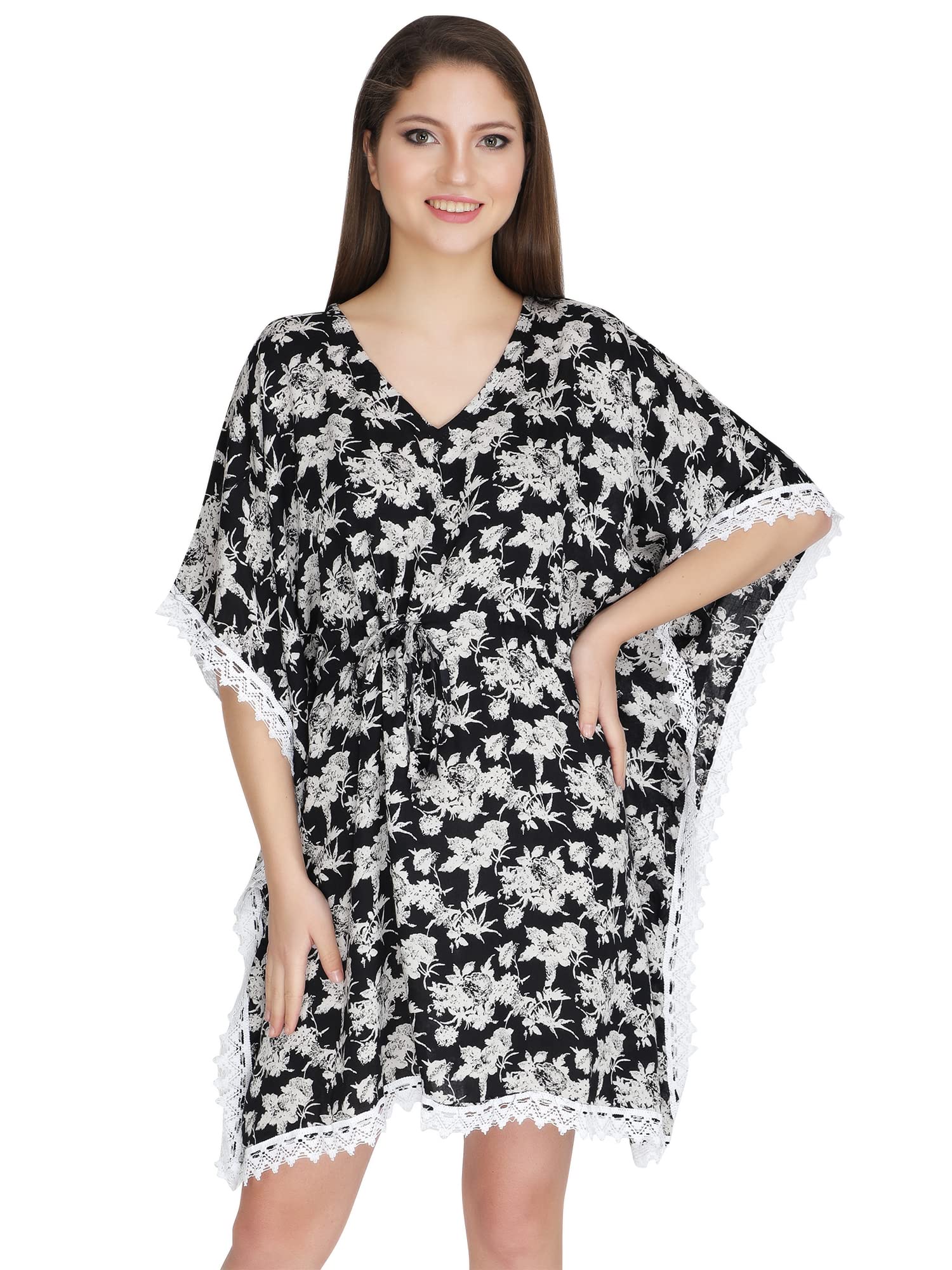 cigain Women's Rayon Short Kaftan Maxi Cover Up Summer Dress Black-picture-12