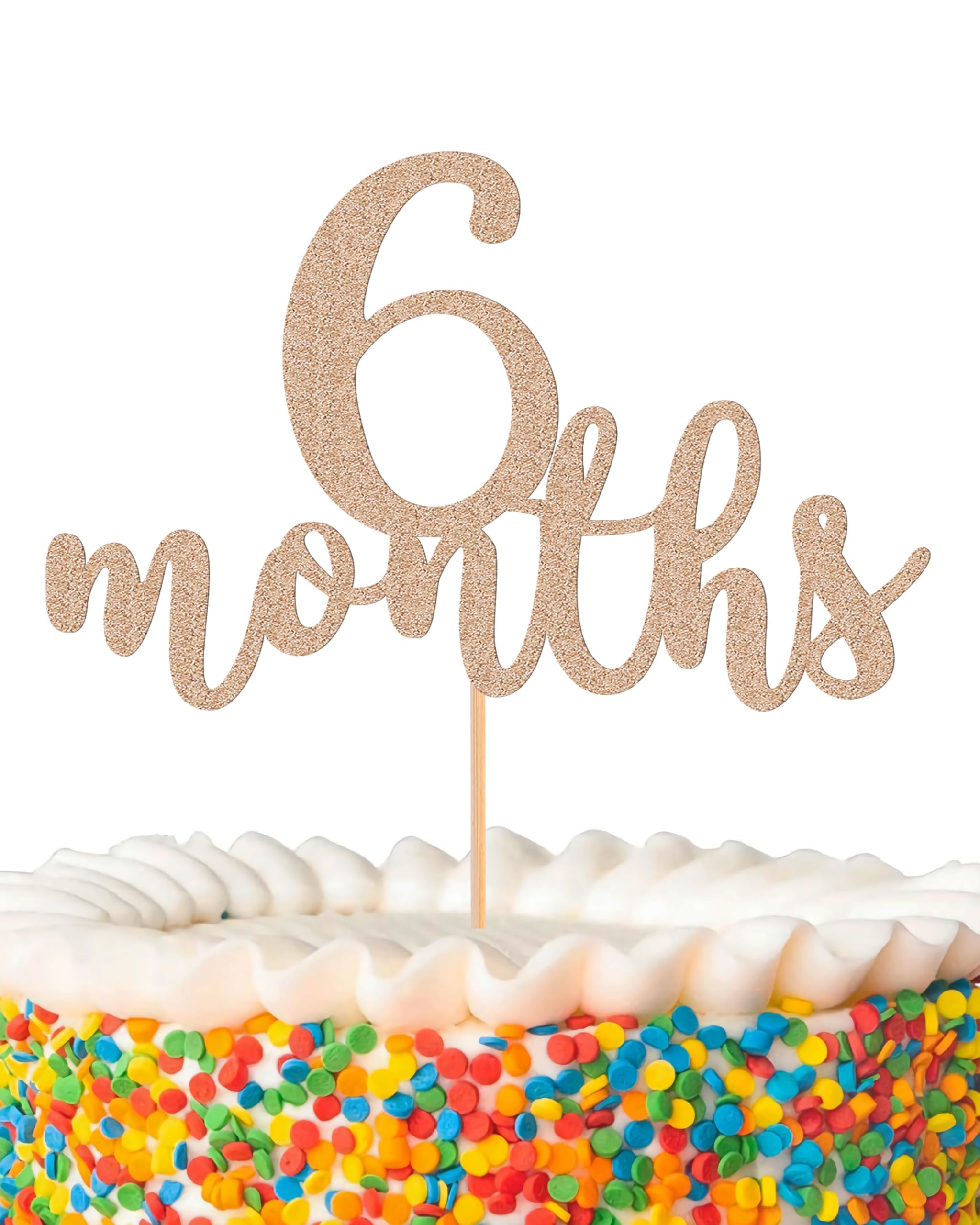6 Months Cake Topper - Golden Glitter 1/2 Birthday Cake Decorations, Perfect for Baby Shower/Gender Reveal Party/Baby Party Photo Booth Props (Rose