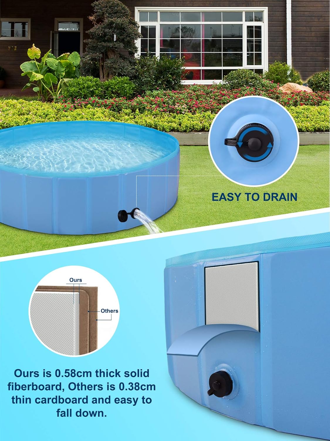BlueFire Large Foldable Dog Pet Pool 48'' x 12'', Collapsible Dog Bathing Tub, Slip-Resistant Dog Pet Swimming Pool, Outdoor PVC Kiddie Pool for Dogs Cats and Kids