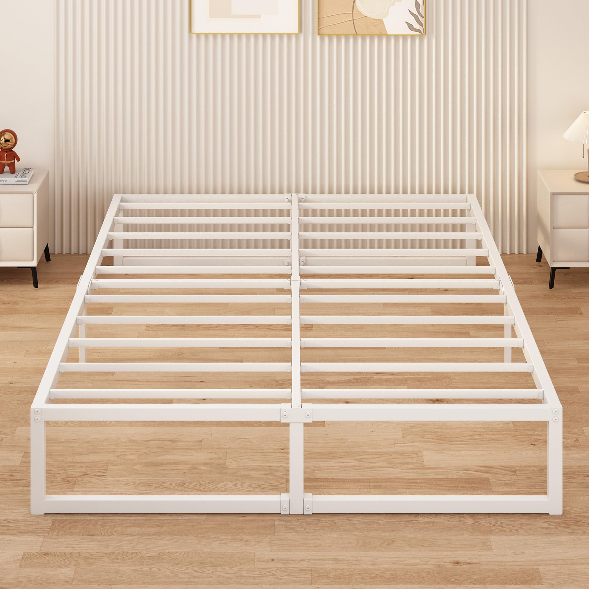 Yicensen Bedframe voor tweepersoonsbed 120 x 200 cm, metalen platformbed met lattenhouder van staal, eenvoudige montage, geluidsvrij, geen lattenbodem nodig, 30 cm hoog, wit