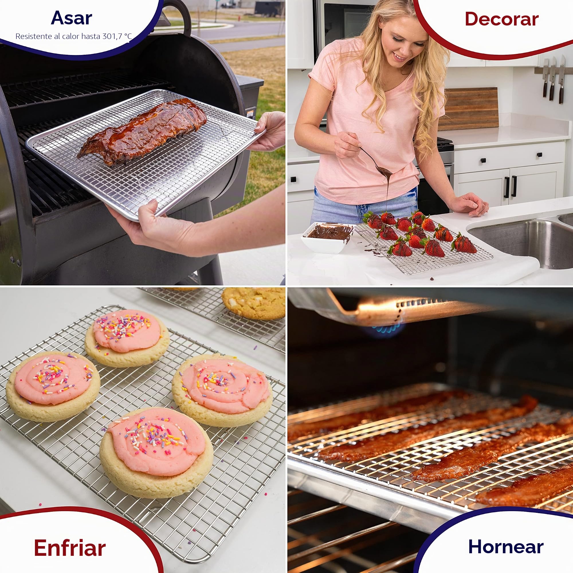 Rejilla Para Enfriar y Hornear de Acero Inoxidable, Parrilla Para Horno Para La Mayoría de Bandejas de Horno - Bandeja Para Galletas y Bizcochos, Utensilios de Repostería - 25,4 cm x 38,1 cm 2 PACK
