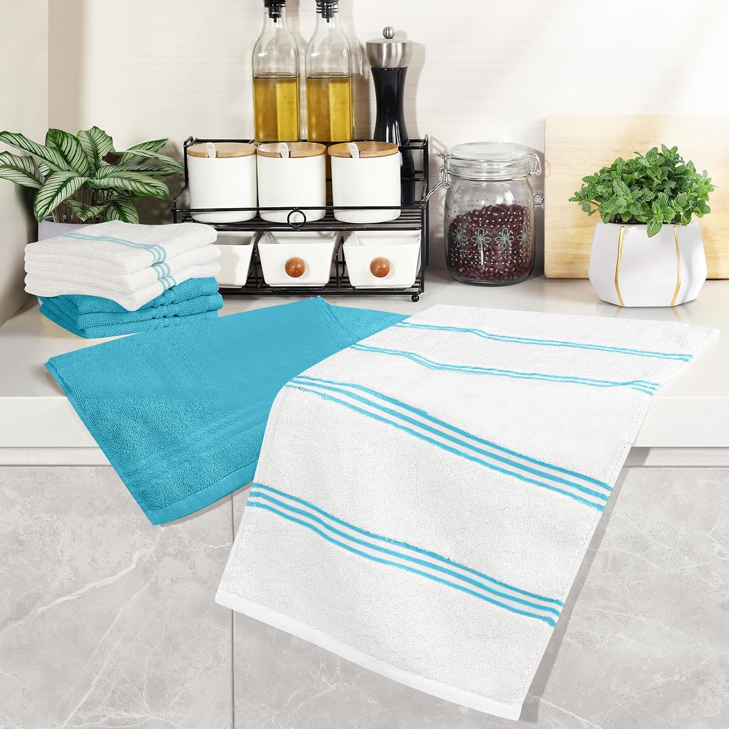 Silicone Oven Mitts Pot Holder Kitchen-Towels100% Cotton Dish Towels for Kitchen,Super Soft and Absorbent Kitchen Hand Towels/Tea Towels.Pot Holder,Oven Mitt Heat Resistant,Silicone Grip,Gift Set - Image 4