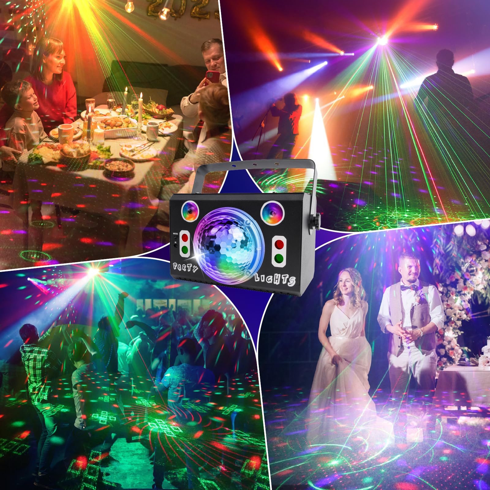 Lampe de Scène avec Télécommande, Rotative Boule Disco avec Stroboscope et Laser, Lumière Disco 120 Effets Lumineux RGB, Jeux de Lumière DJ, Lumiere Soirée Laser DJ pour Fête Noël Halloween
