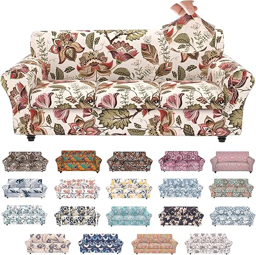 Miniatura 29 de Fundas elásticas para sofá, Fundas de sofá con estampado floral, 2 piezas de funda para sillón con funda de sección separada, Funda lavable para