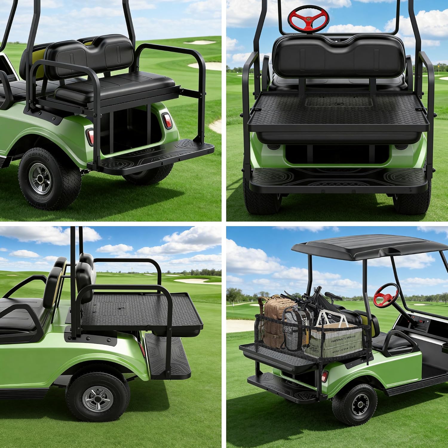 10L0L Golf Cart Rear Flip Seat Kit for Club Car DS | 2 Passenger Folding Rear Back Seat Kit with Steel Frame | Heavy Duty Flip Seat for Club Car DS Golf Cart Rear Seat Kit - Black
