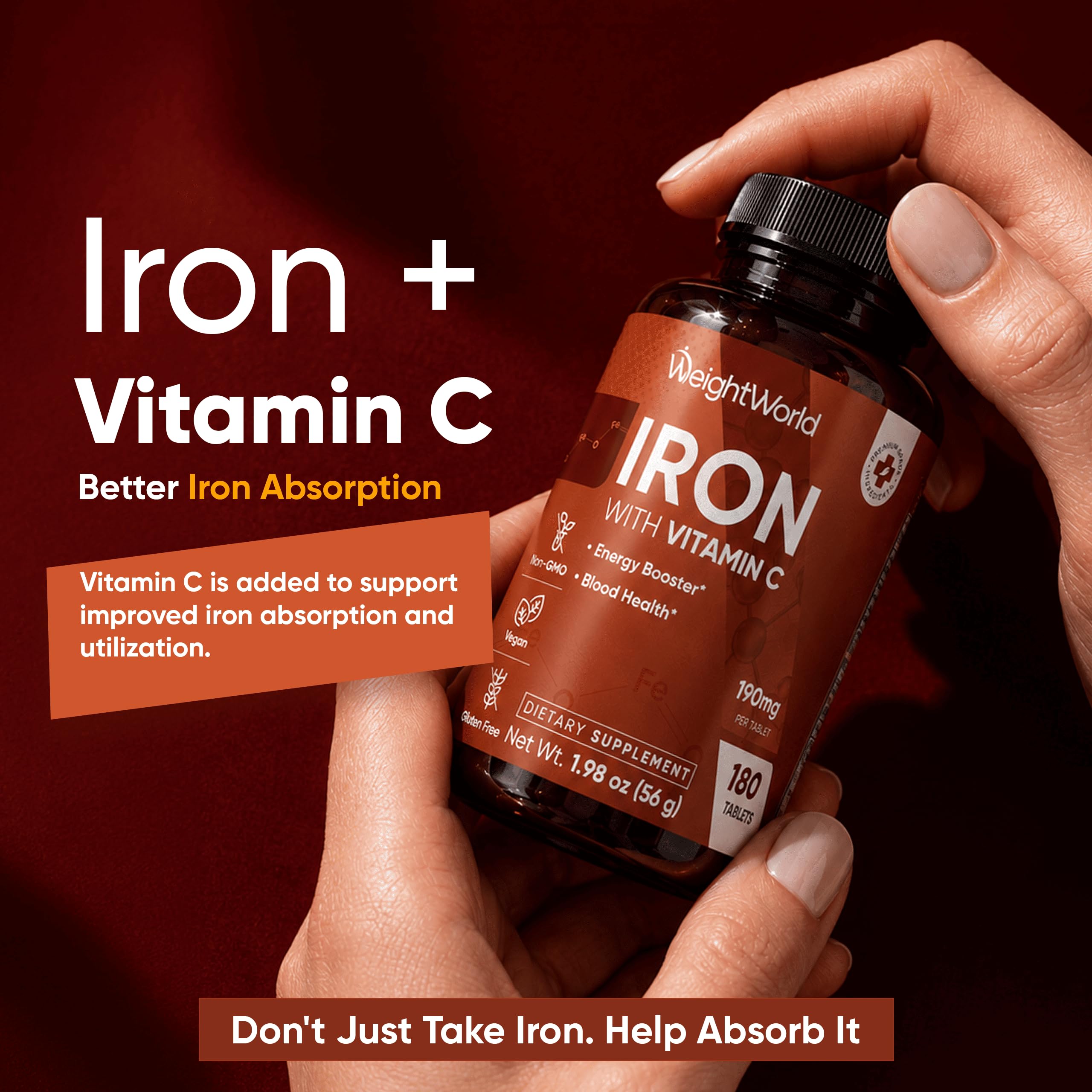 WeightWorld Gentle Iron 65mg with Vitamin C 125mg Tablets | 6-Month Supply — Amazon image 4