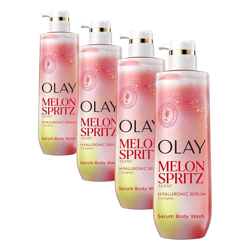 Sabonete líquido corporal Olay Melon Spritz com niacinamida, ácido hialurônico e fragrância de melancia, jasmim e âmbar, 4 unidades de 591 mL