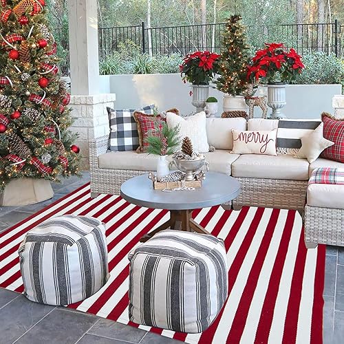 Vista 67 de Alfombra de exterior blanca y negra de 3 x 5 pies, alfombra de algodón tejida a mano, lavable a máquina, para interiores y exteriores, alfombra