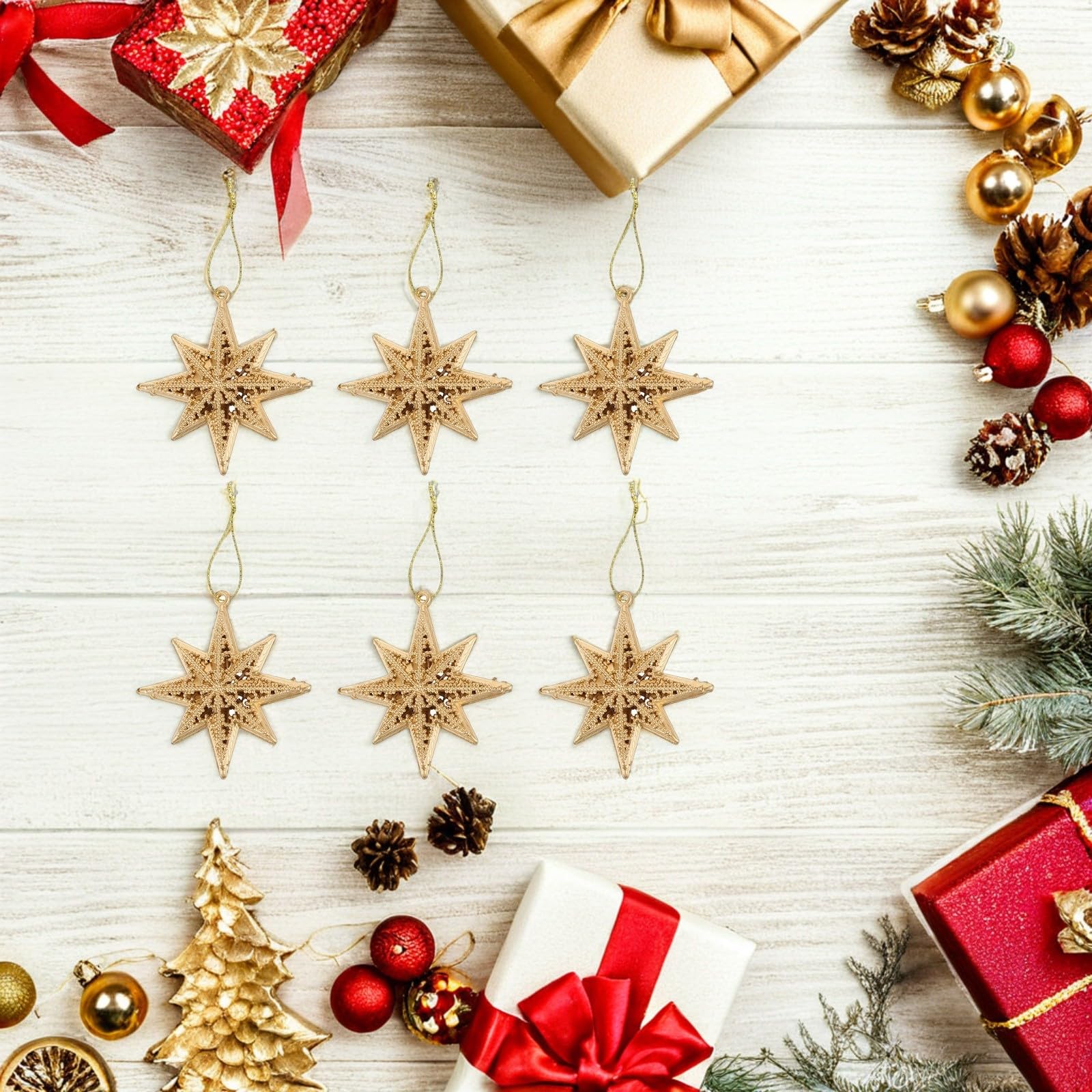 BESPORTBLE Lot de 18 mini décorations de sapin de Noël, breloques pailletées à suspendre pour décoration de fête de Noël et remplissage de vase (doré)