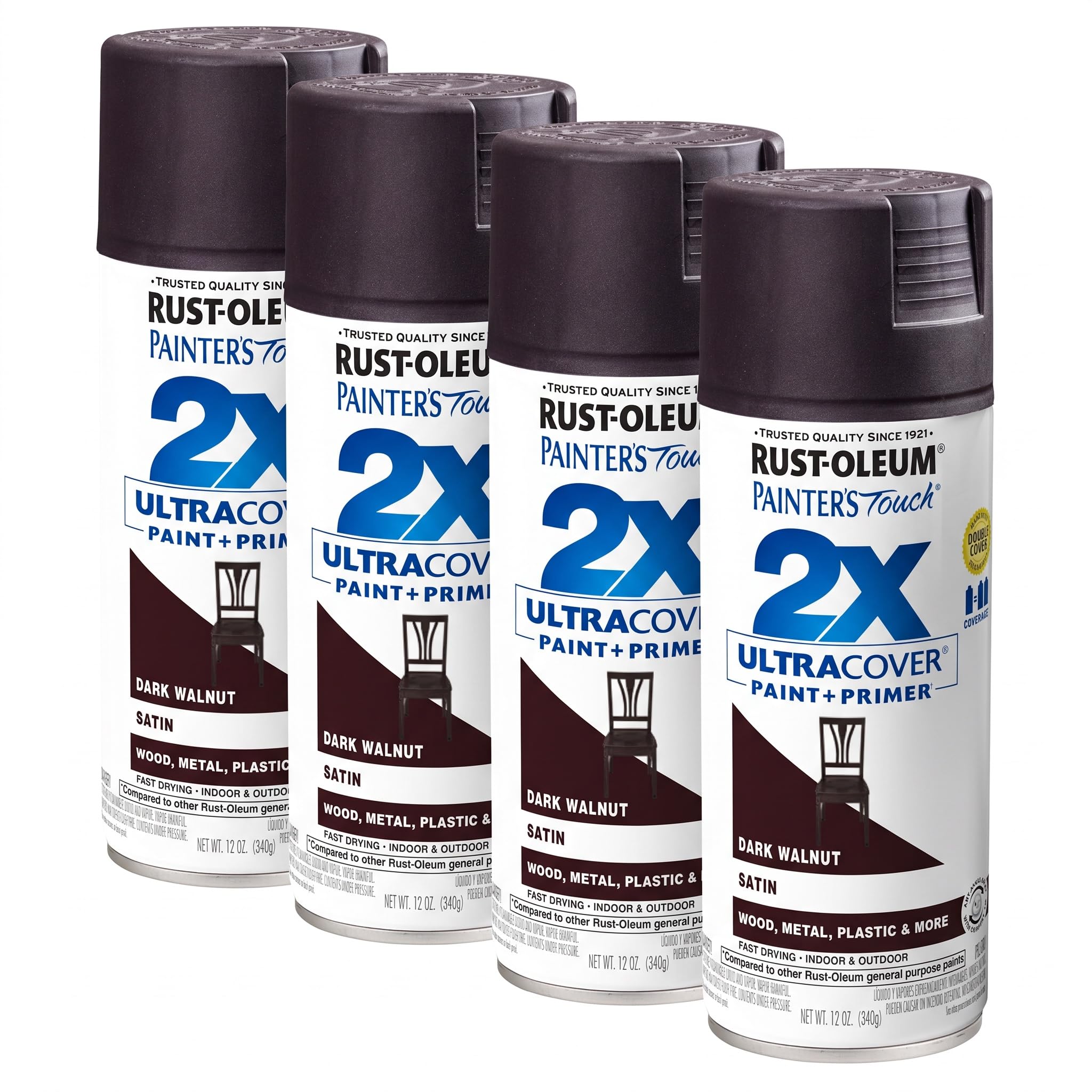 Rust-Oleum 334064 Painter's Touch 2X Ultra Cover Spray Paint, 12 oz, Satin Dark Walnut (Pack of 4)