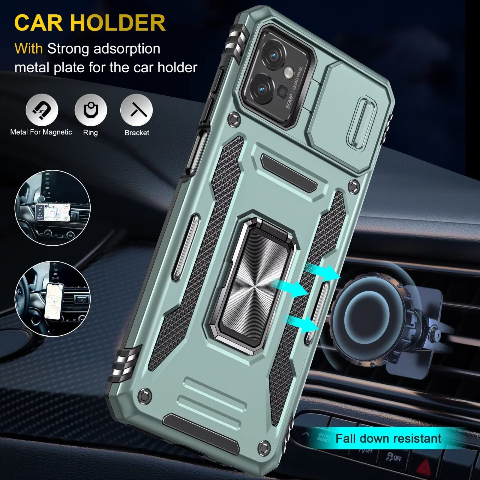 ESONG Custodia Protettiva Per MOTO G32 – Grado Militare, Con Sportello Scorrevole Per Fotocamera E Anello Magnetico 360° Per Supporto Auto, Colore Rosso
