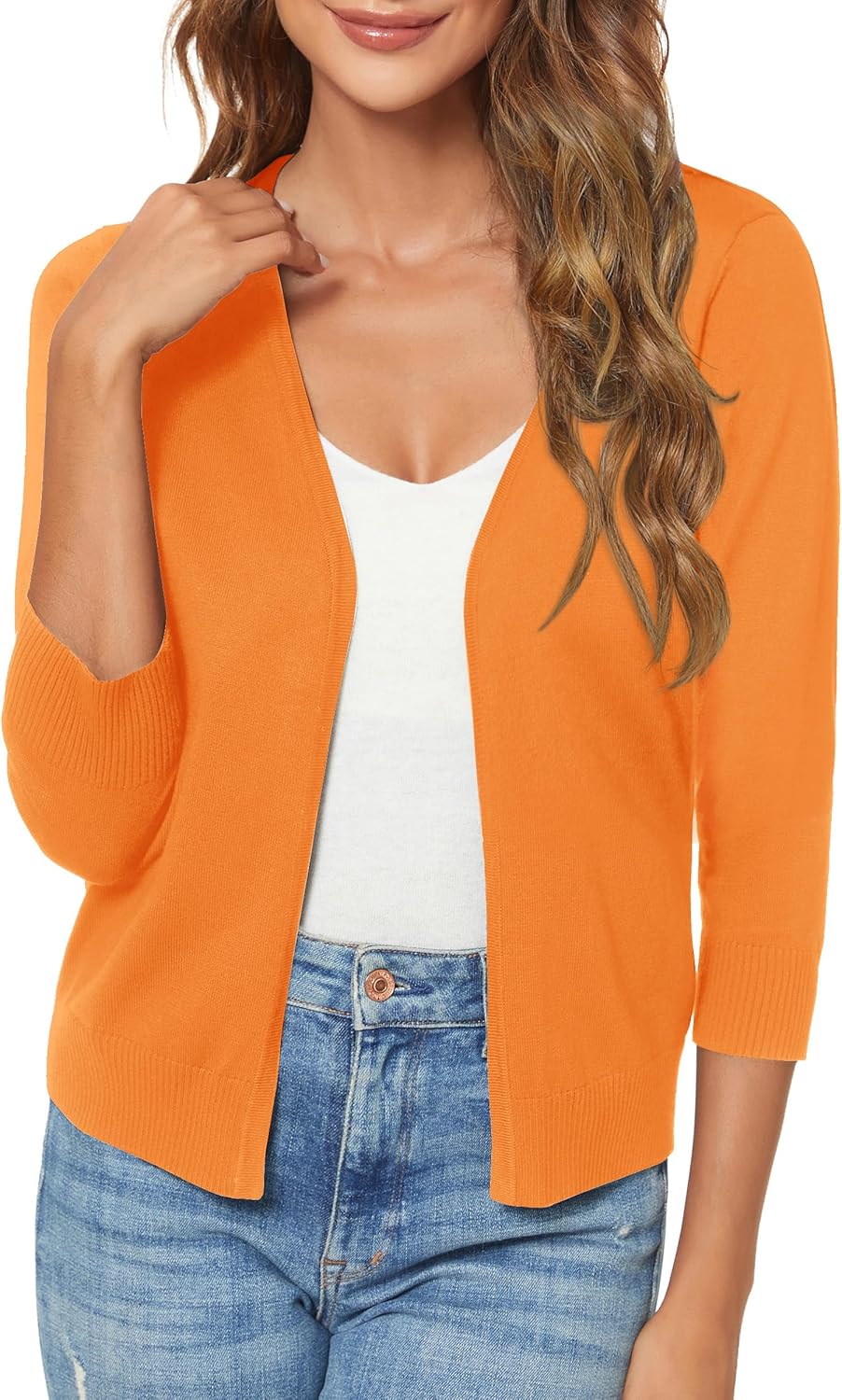 Urban CoCo Women's 3/4 Sleeve Shrugs Open Front Cropped Sweater Cardigan - Image 3