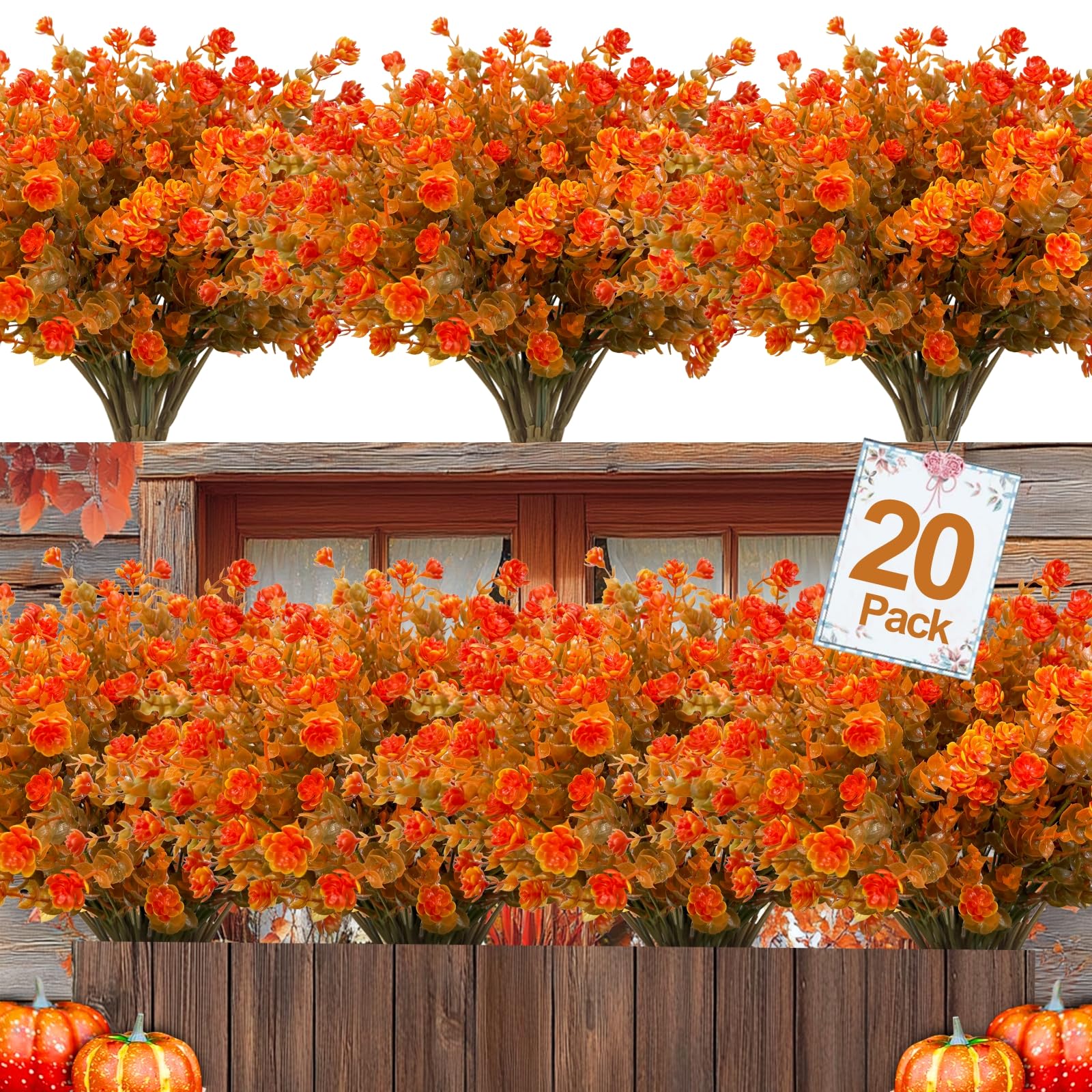 Fleurs artificielles pour extérieur résistant aux UV, plastique orange pour cimetière