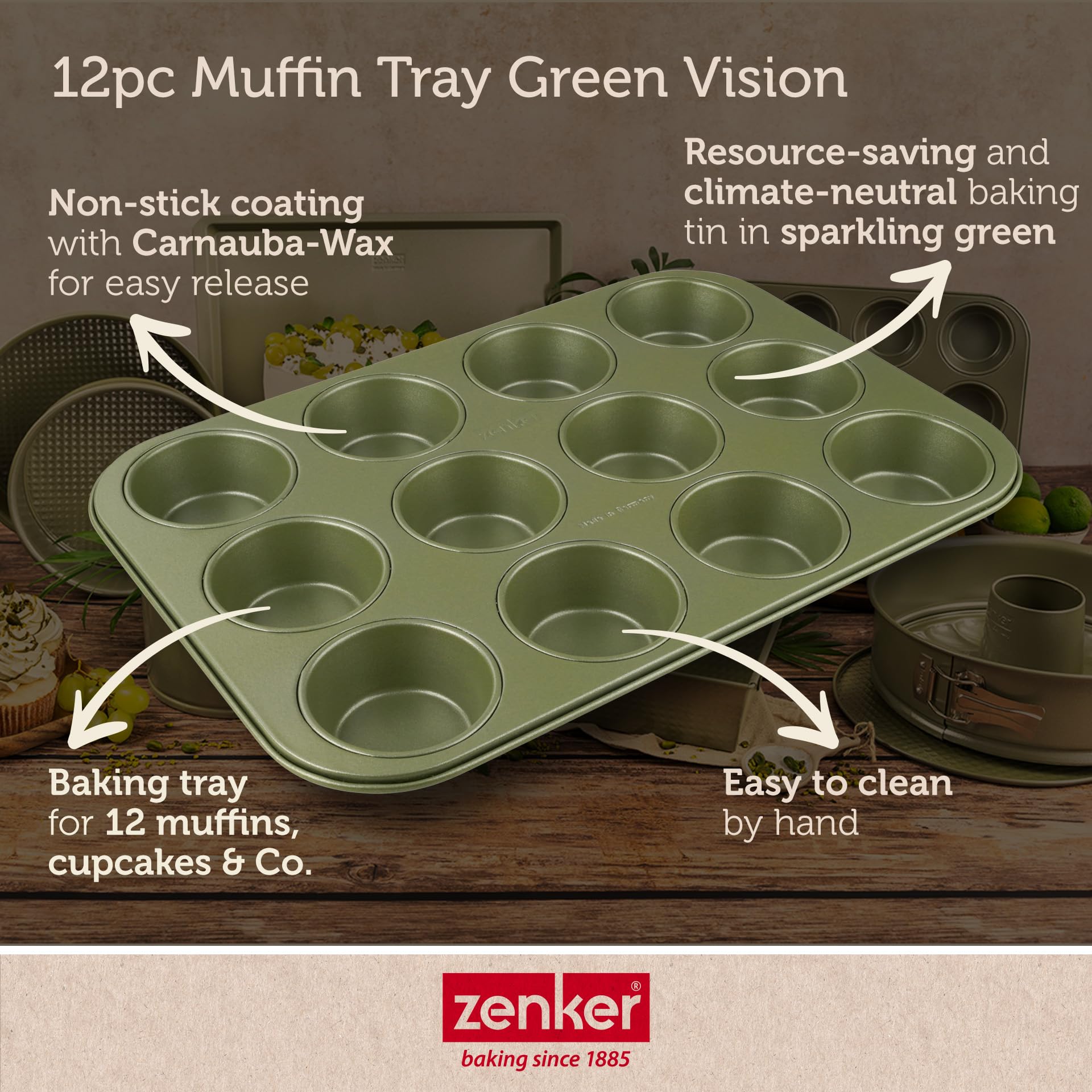 Zenker Muffin Tray, 12 Muffins, Green Vision Series, ECO, Resource Friendly & Climate Neutral Baking for Muffins & Cupcakes - Image 3