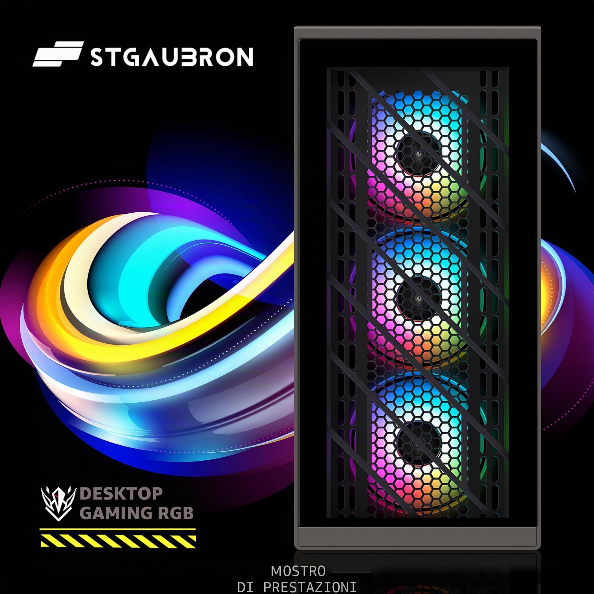 STGAubron PC da gioco, Radeon RX 580 16G GDDR5, Intel Core i5-9400F fino a 4.1GHz, 16G DDR4, 1T SSD, WiFi 6, BT 5.0, ventola RGB x 4, Windows 11 Home