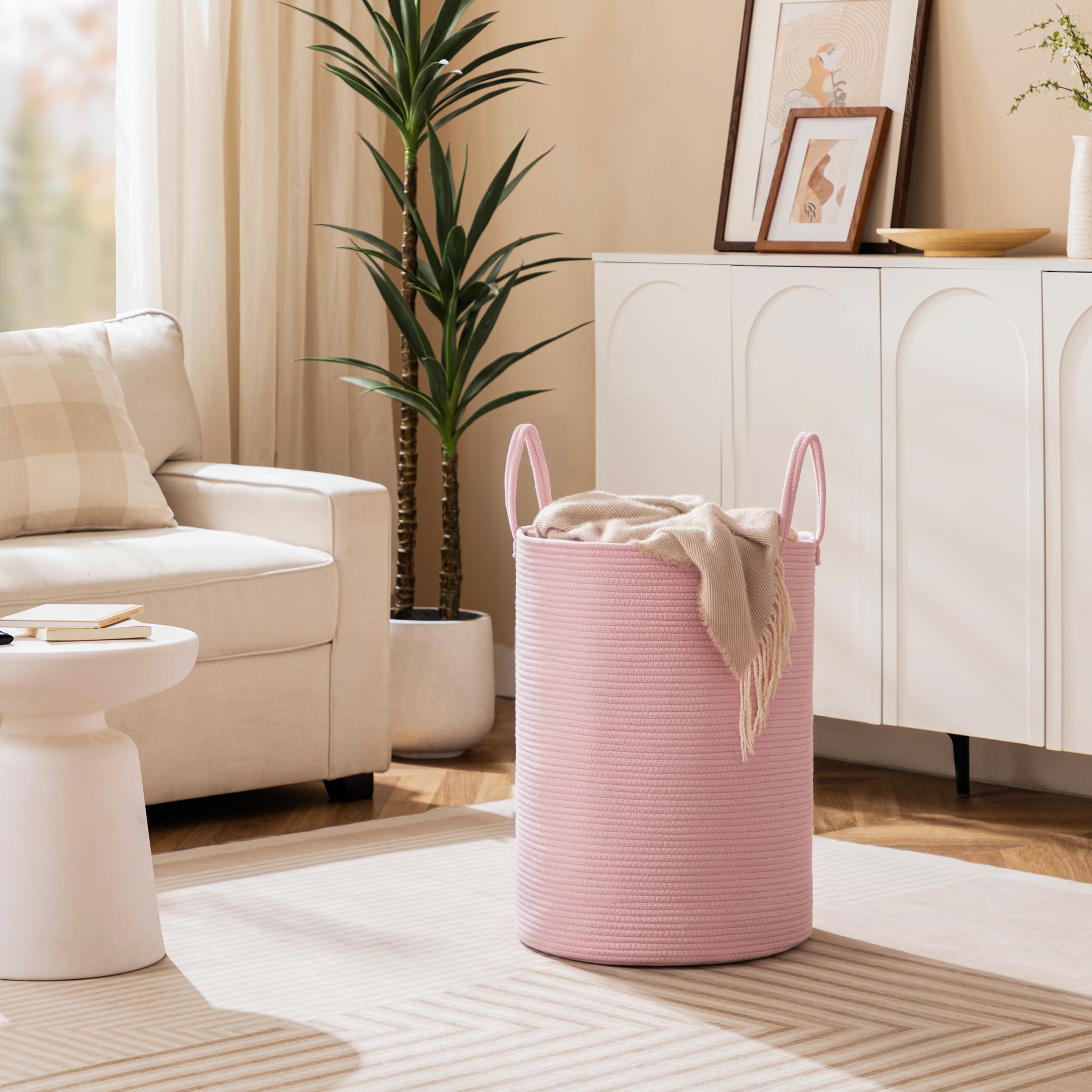 Homlikelan 72L Large Woven Laundry Hamper Basket - Cotton Tall Wicker Storage For Blankets, Clothes, Toys, Shoes, Collapsible & Machine Washable