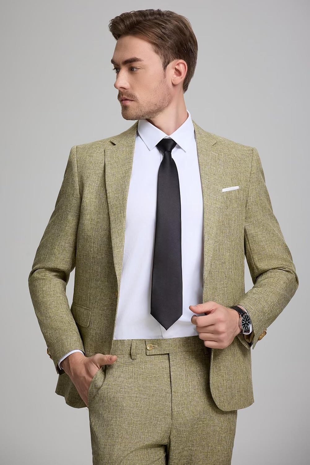 Mens 3 Piece Slim Fit Suit Set Breathable Mens Formal Outfit for Wedding Office Business Party Blazer Pants