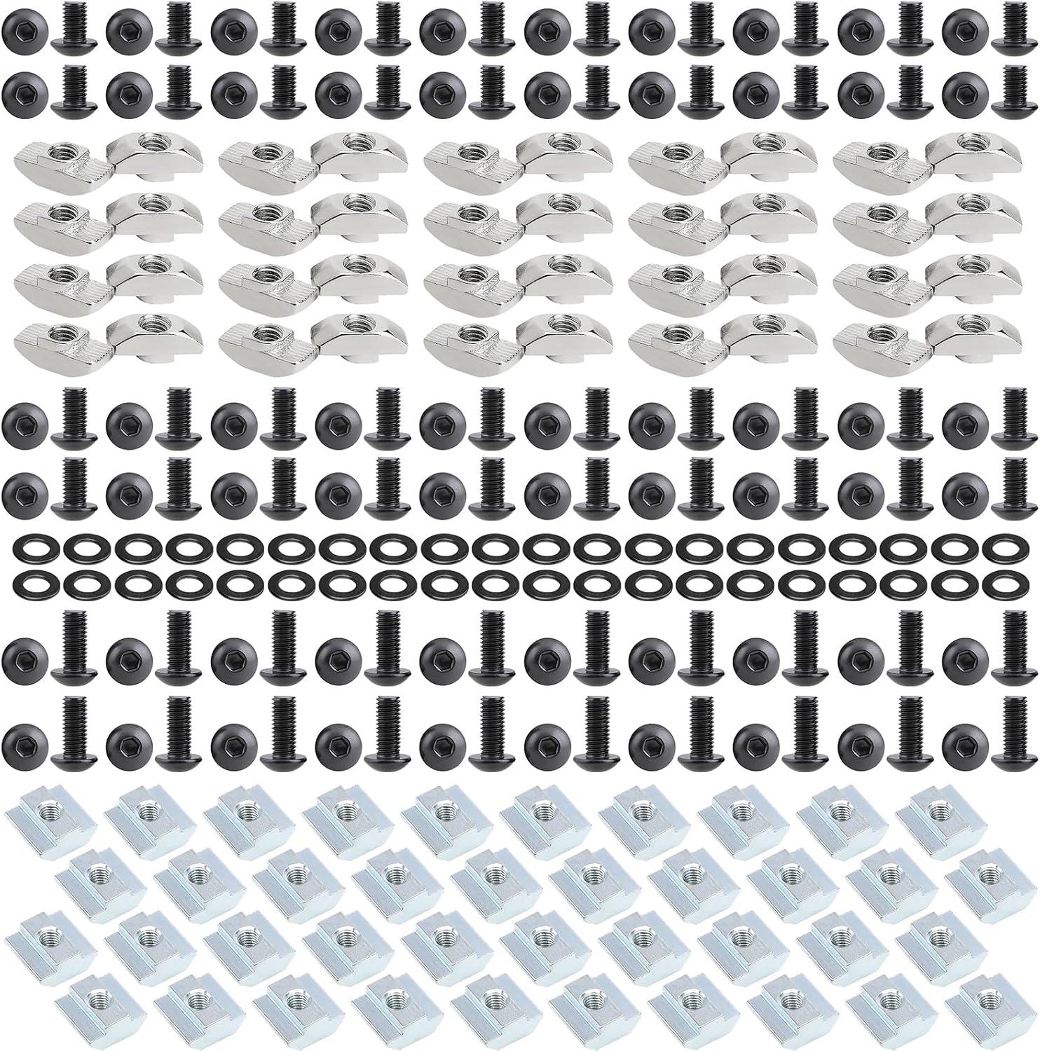 200Pcs T Slot Nut Kits for 2020 Series Aluminum Extrusion Profile Frame,6mm Slot Screw Nut Kit,40Pcs M5*10、M5*8 Hexagon Socket Screws,Washers (Black)