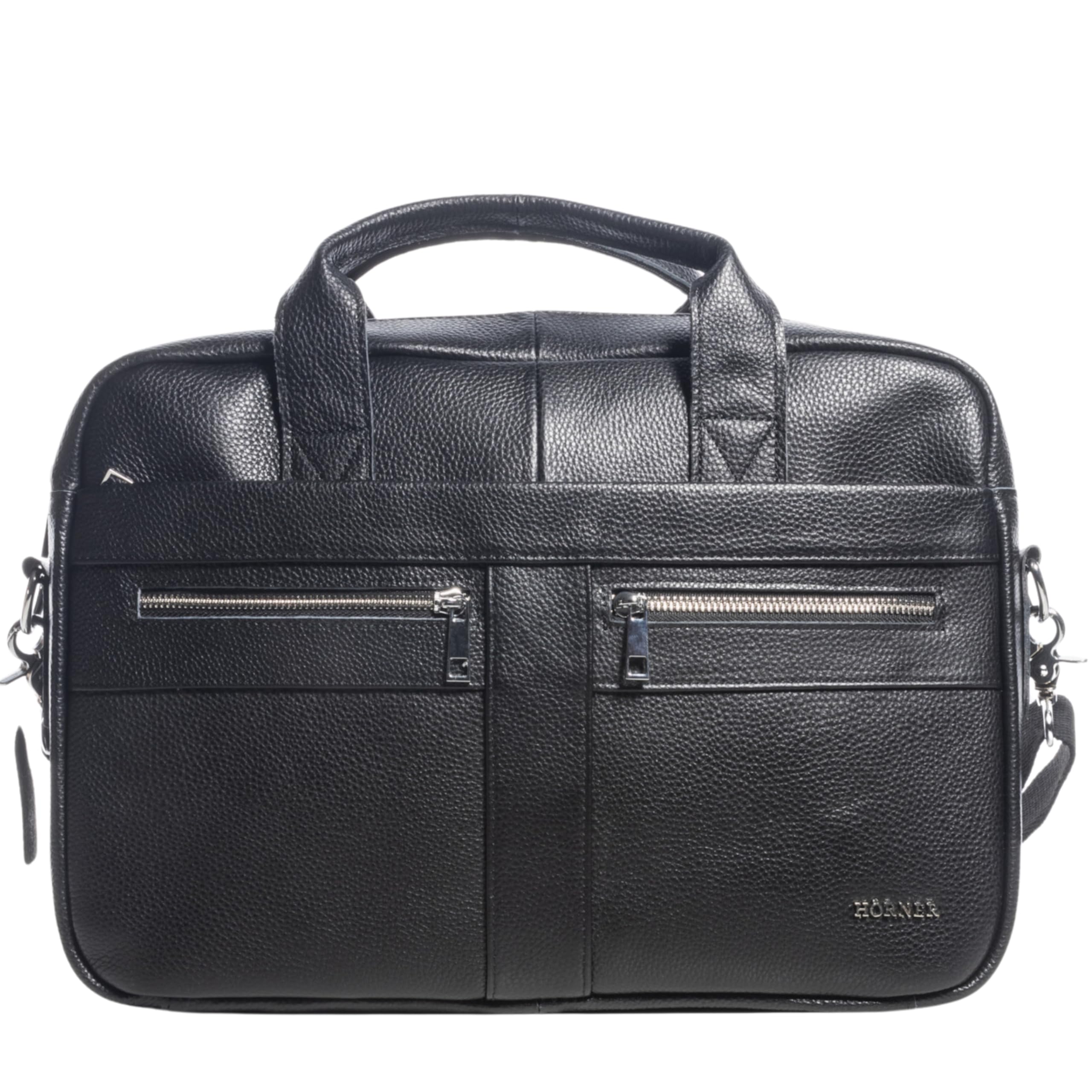 Hörner Laptoptasche Cognac Schwarz I Echtes Leder I Businesstasche Damen & Herren I Laptoptasche 15,6 Zoll I Bürotasche I Businesstasche I Aktentasche I Ledertasche für Laptop