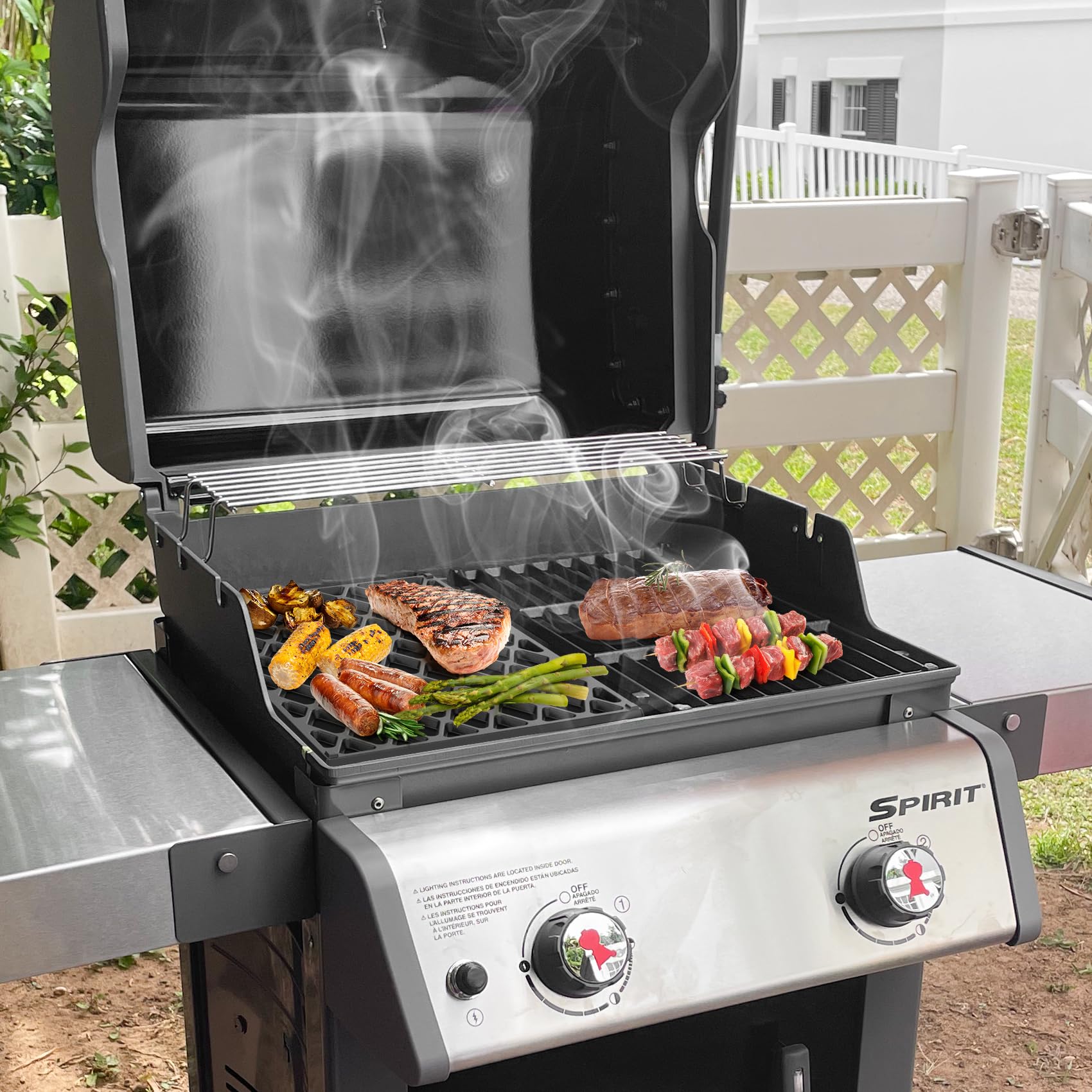 onlyfire Żeliwny system grillowania dla smakoszy ruszt do gotowania pasuje do grilli gazowych serii Weber Spirit 200 z panelami sterowania montowanymi z przodu, zamiennik dla Weber 7637, 44,2 x 25,7