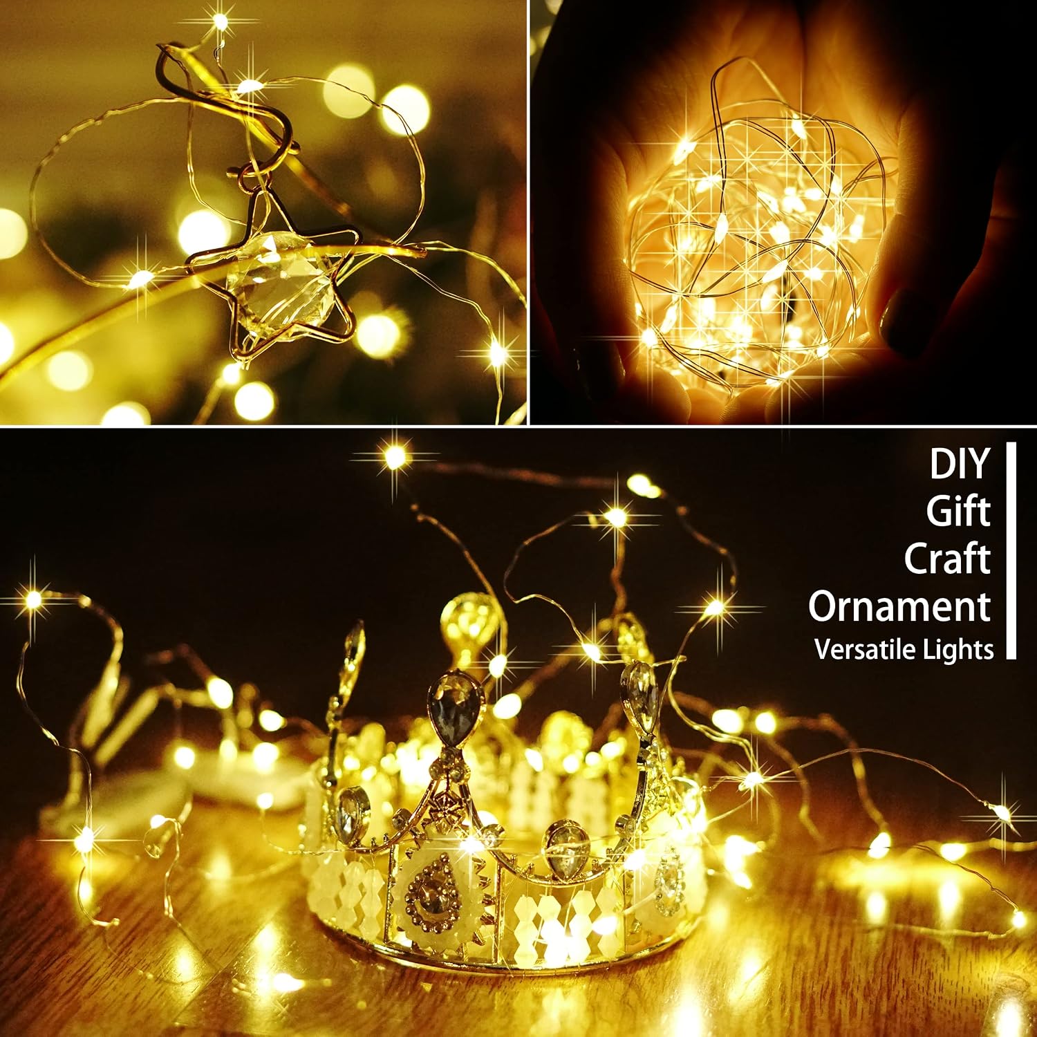 SunKite 16 Packs 20 LED Fairy String Lights Battery Operated Waterproof 6.6 Feet Silver Copper Wire Firefly Starry Moon Lights for DIY Costume Wedding Party Bedroom Table Decor (Warm White) image 4