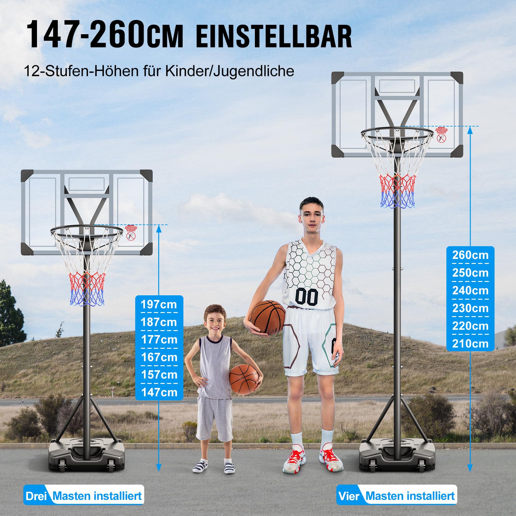 Basketballkorb Outdoor 305cm für Kinder, Jugendliche und Erwachsene