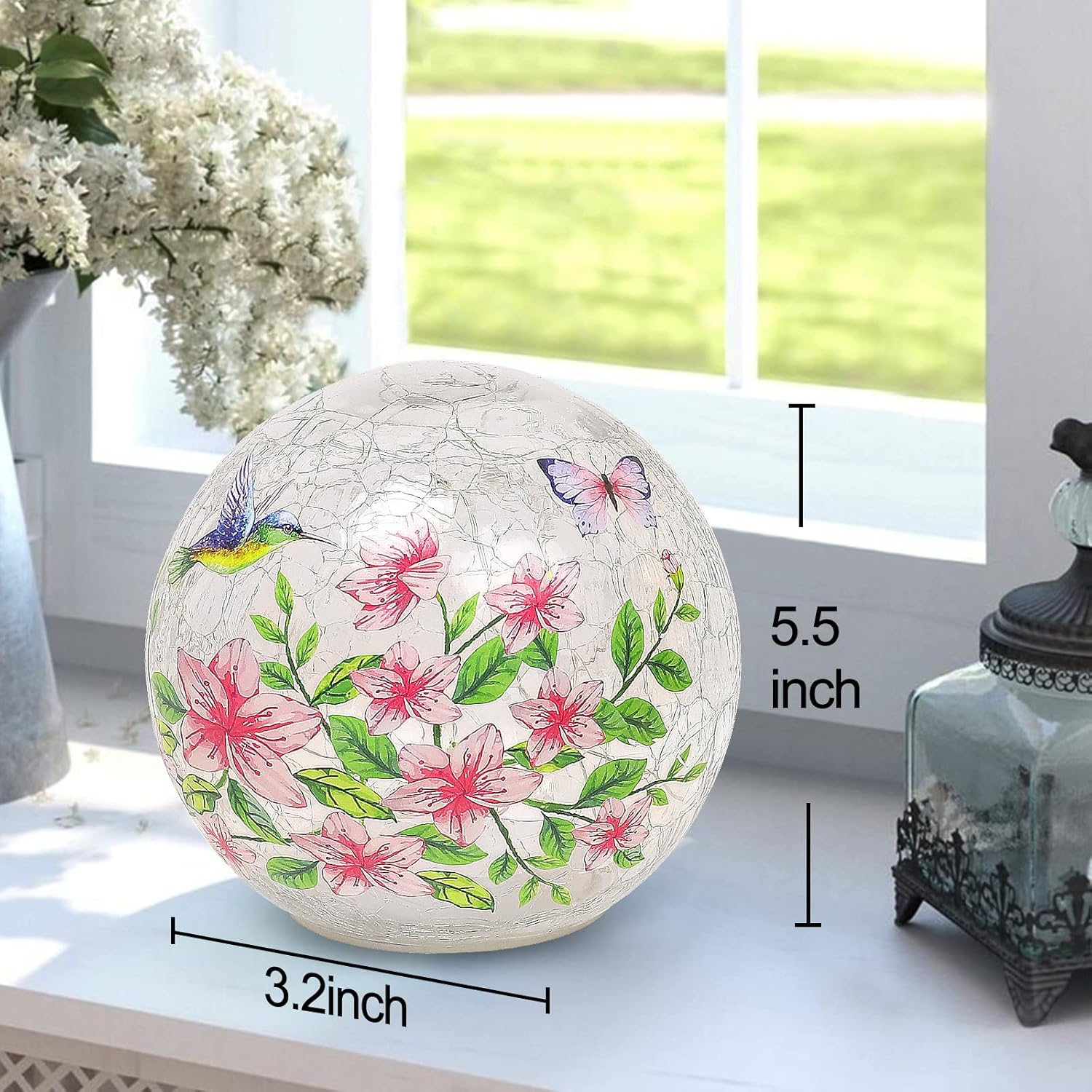 Elegant Birds and Butterflies Glass Table Lamp with Timer (6 Hour ON, 18 Hour Off) - Battery Powered Soft LED Night Light - Kids Lamp, Home Decor Accent - Image 6